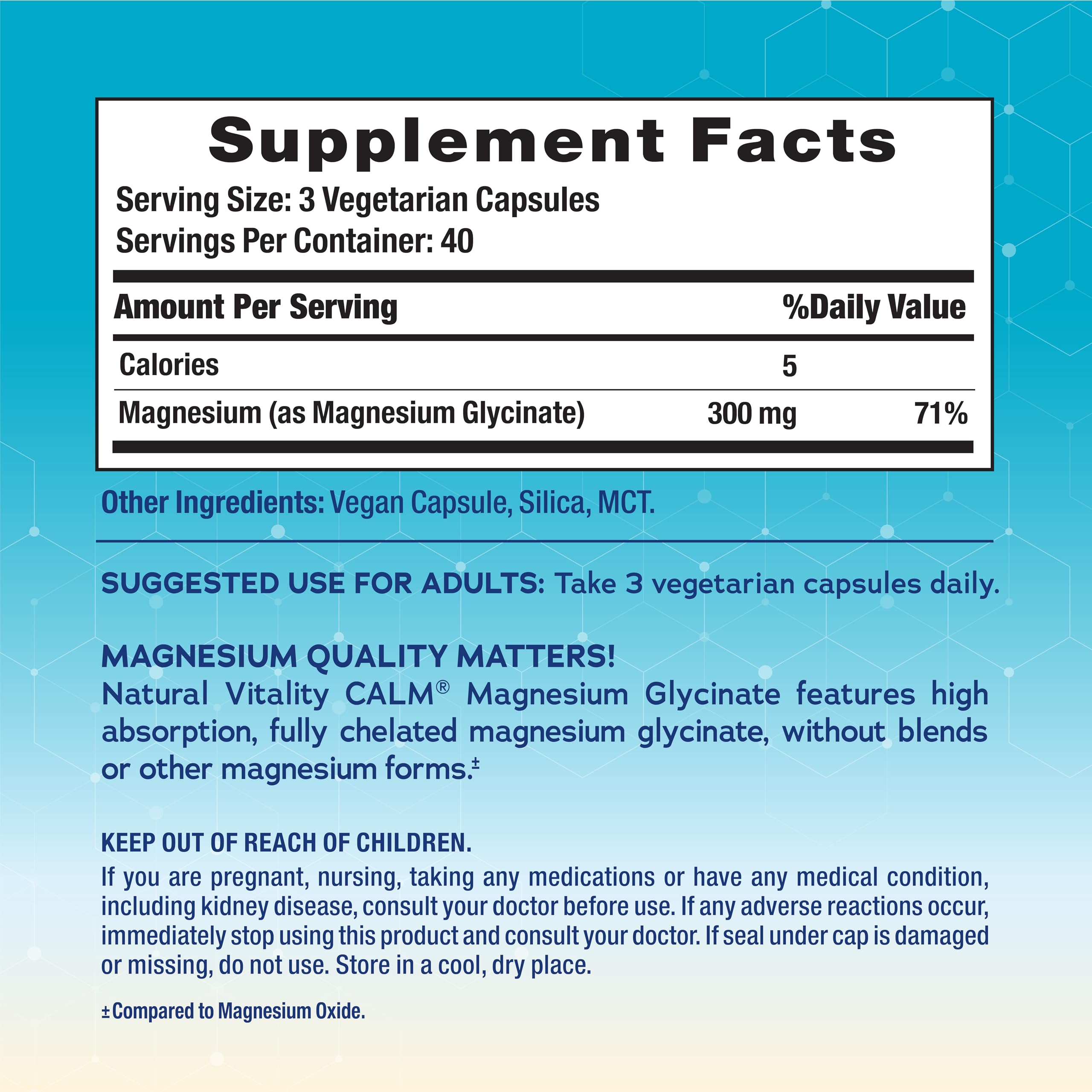 Natural Vitality Calm Magnesium 120 CT vegan capsules packaging
