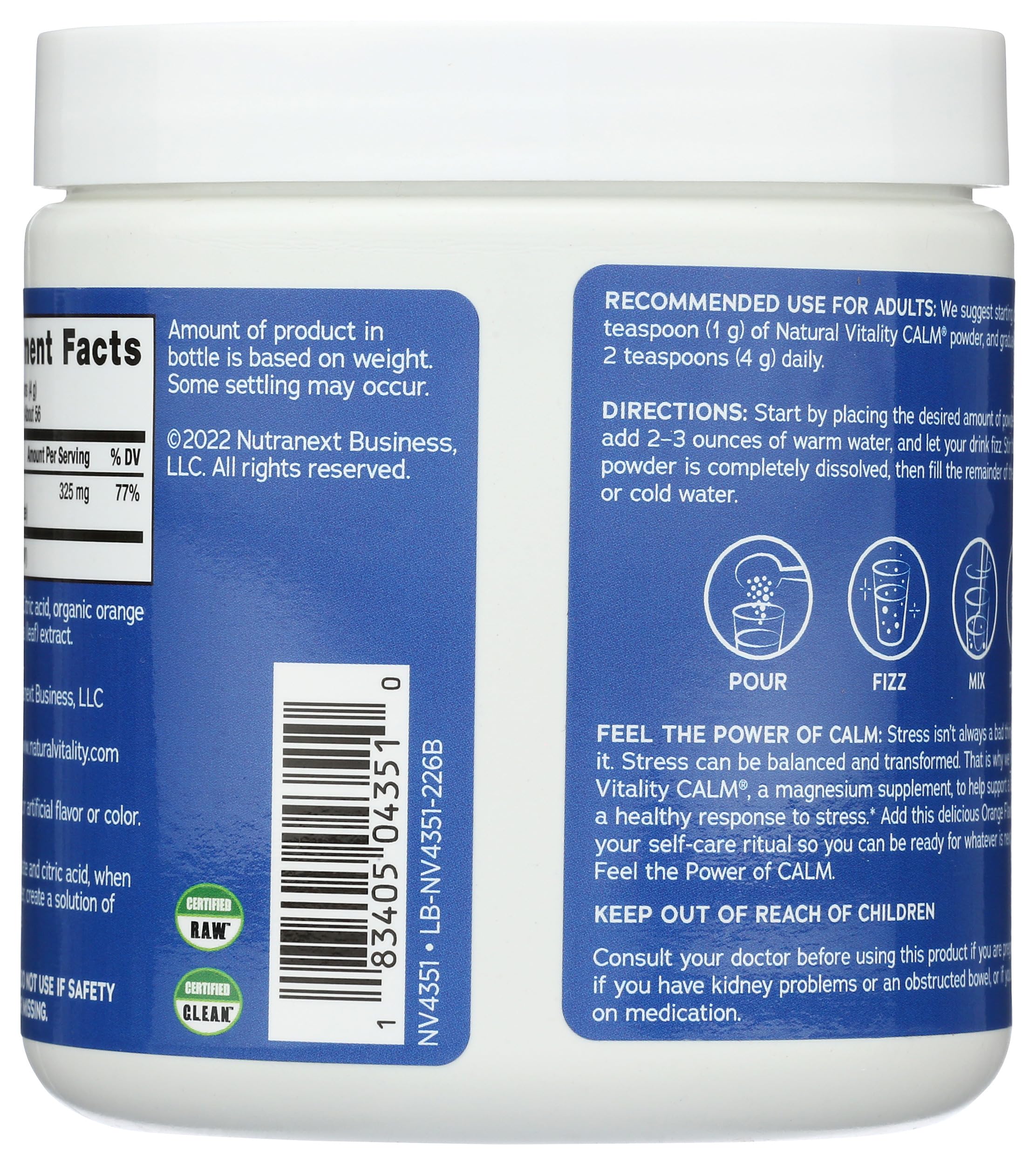 Natural Vitality CALM Magnesium Supplement Drink Mix 227g back view