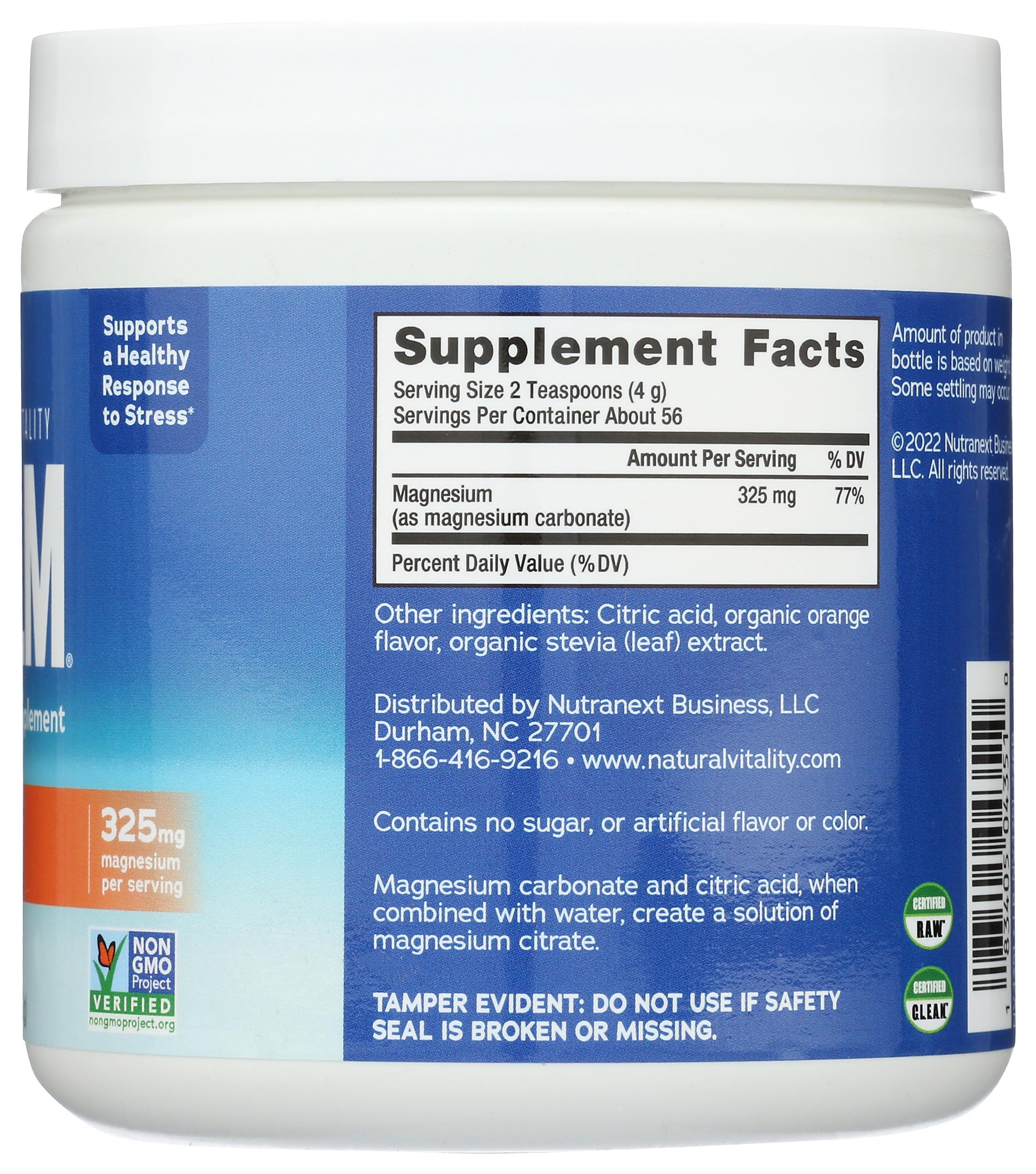 Natural Vitality CALM Magnesium Supplement Drink Mix 227g ingredients list