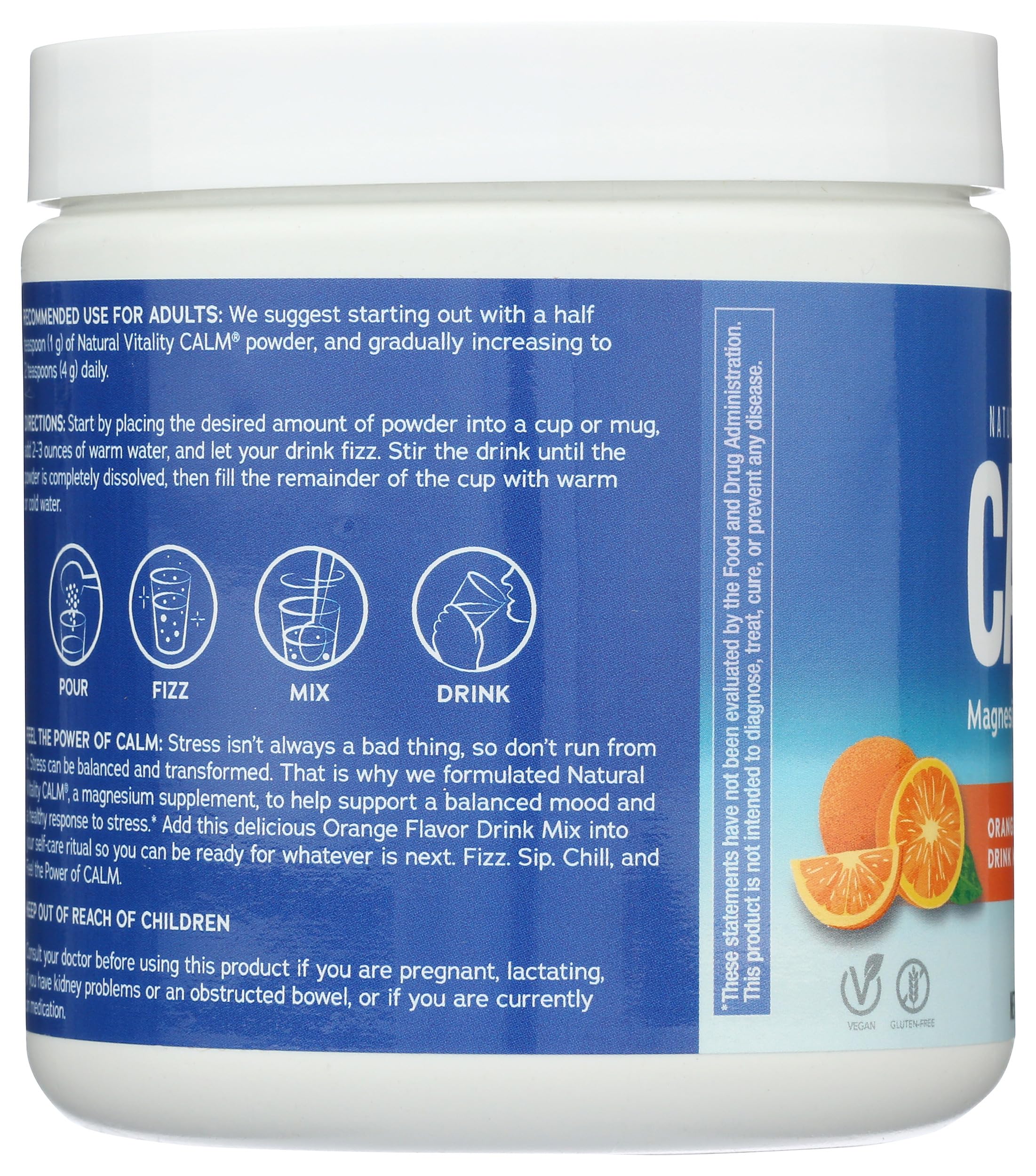 Natural Vitality CALM Magnesium Supplement Drink Mix 227g orange drink mix preparation