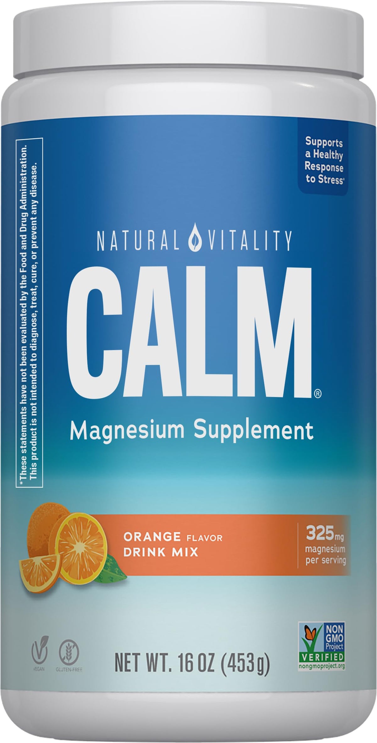 Natural Vitality CALM Magnesium Supplement Drink Mix 454g orange front view