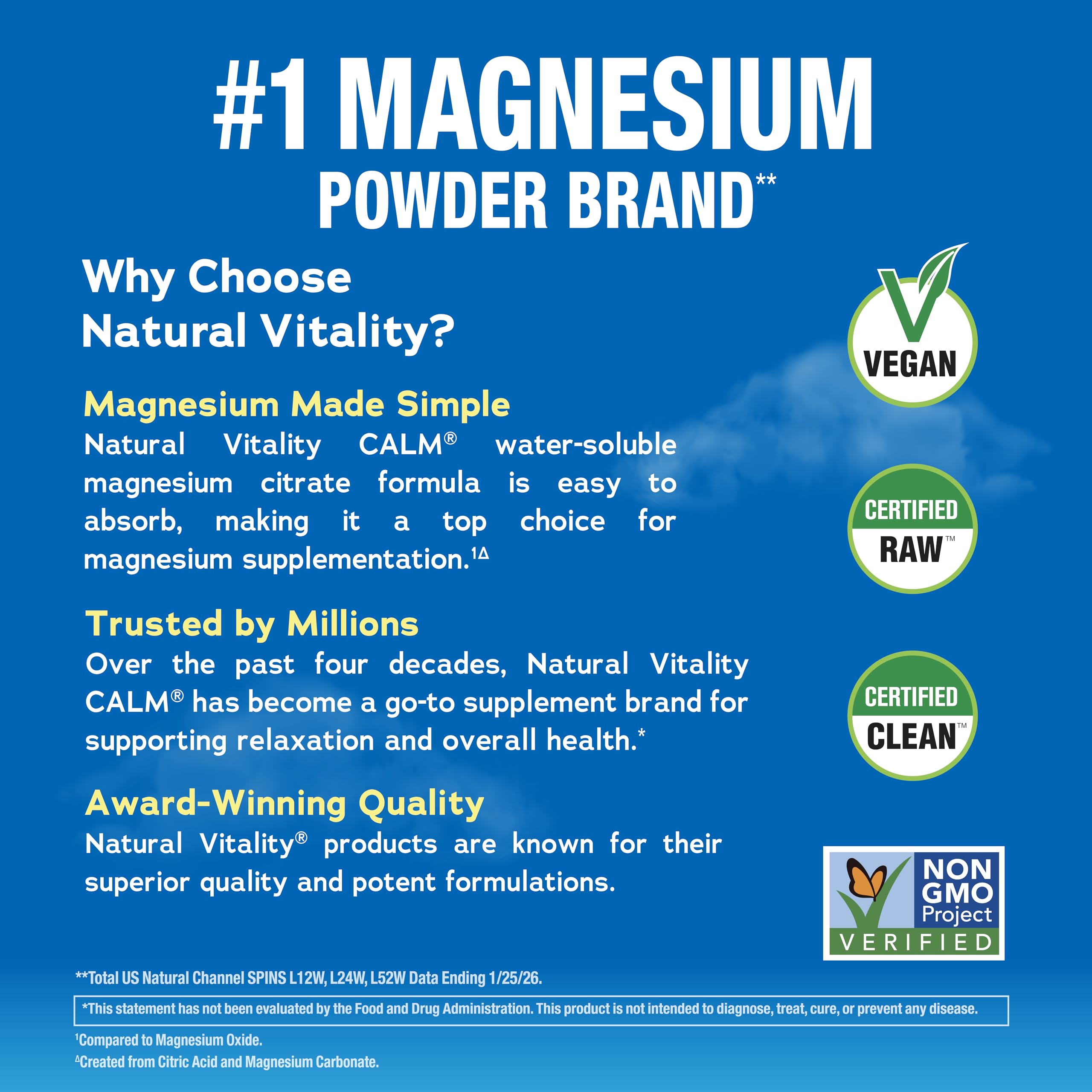 Natural Vitality CALM Magnesium Supplement Drink Mix 8oz back view