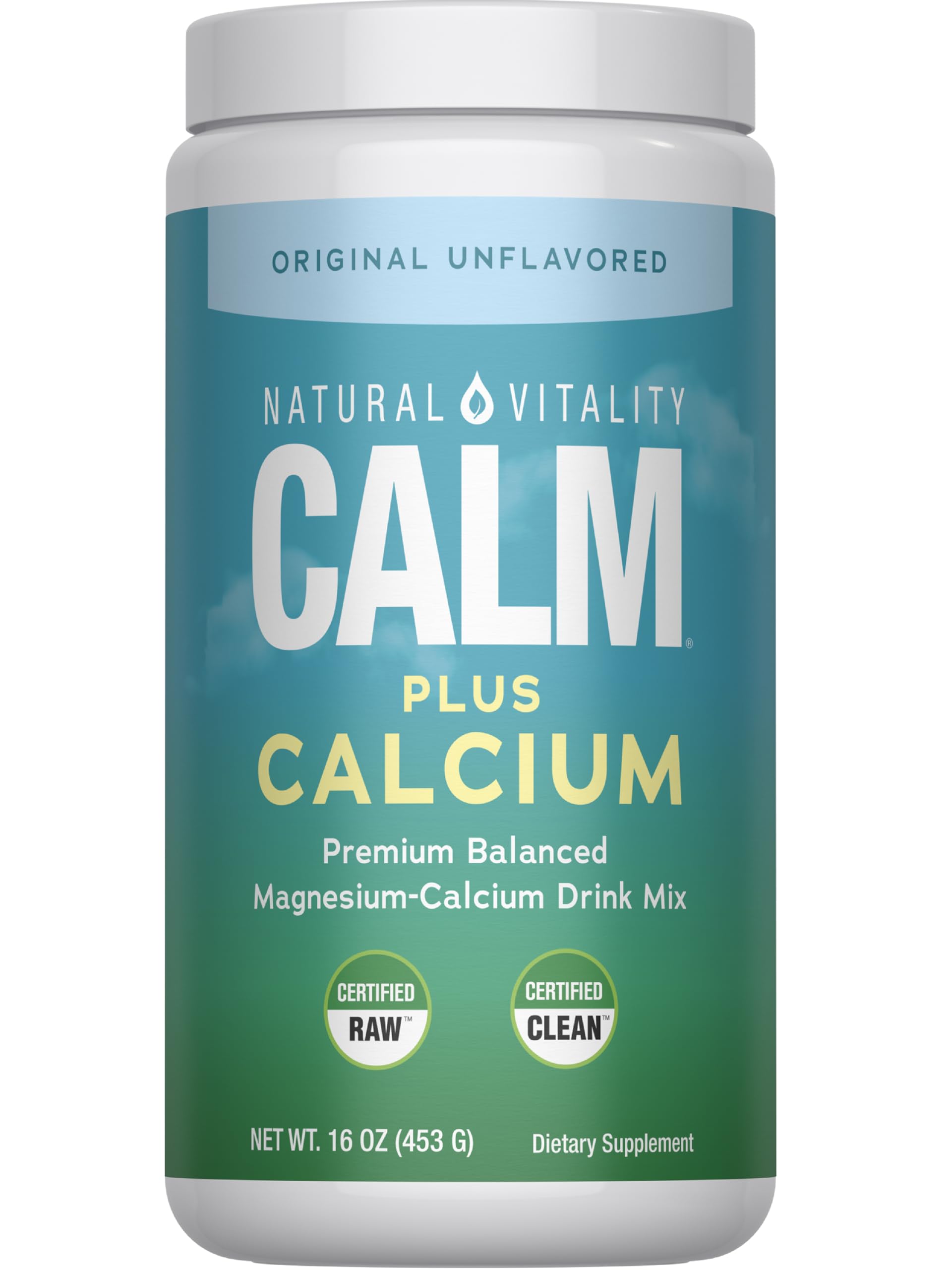 Natural Vitality CALM Magnesium Supplement Drink Mix Plus Calcium 454g front view