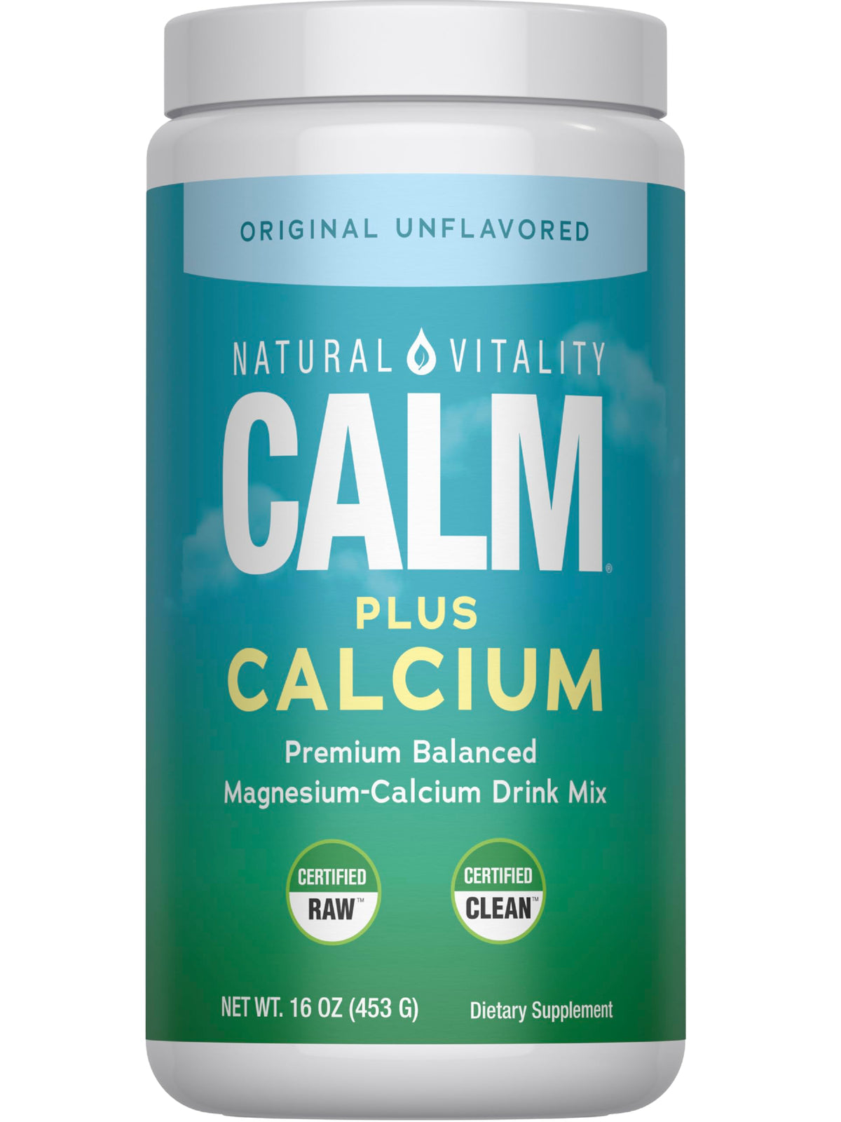 Natural Vitality CALM Magnesium Supplement Drink Mix Plus Calcium 454g front view