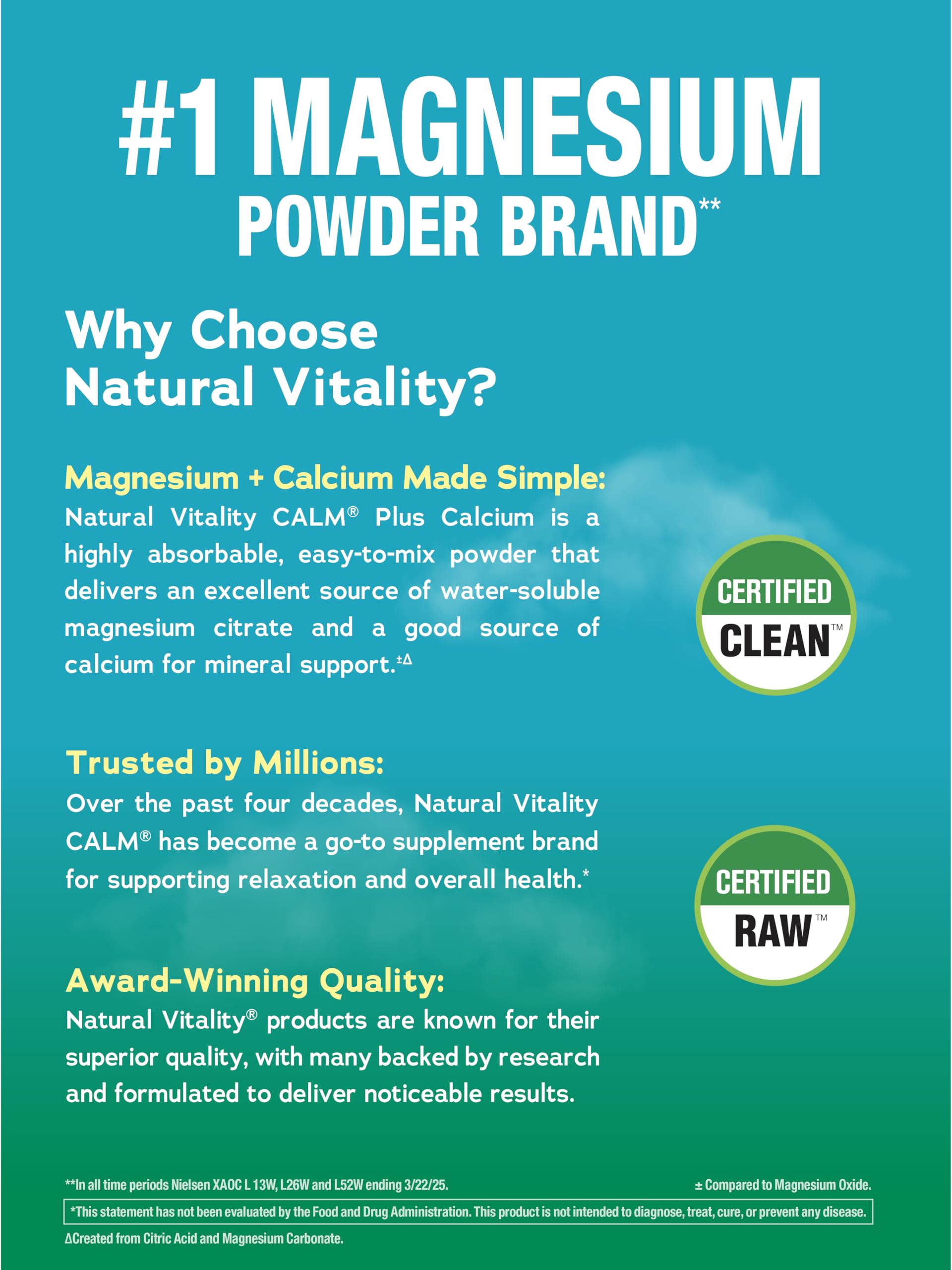 Natural Vitality CALM Magnesium Supplement Drink Mix Plus Calcium 454g mixed in water