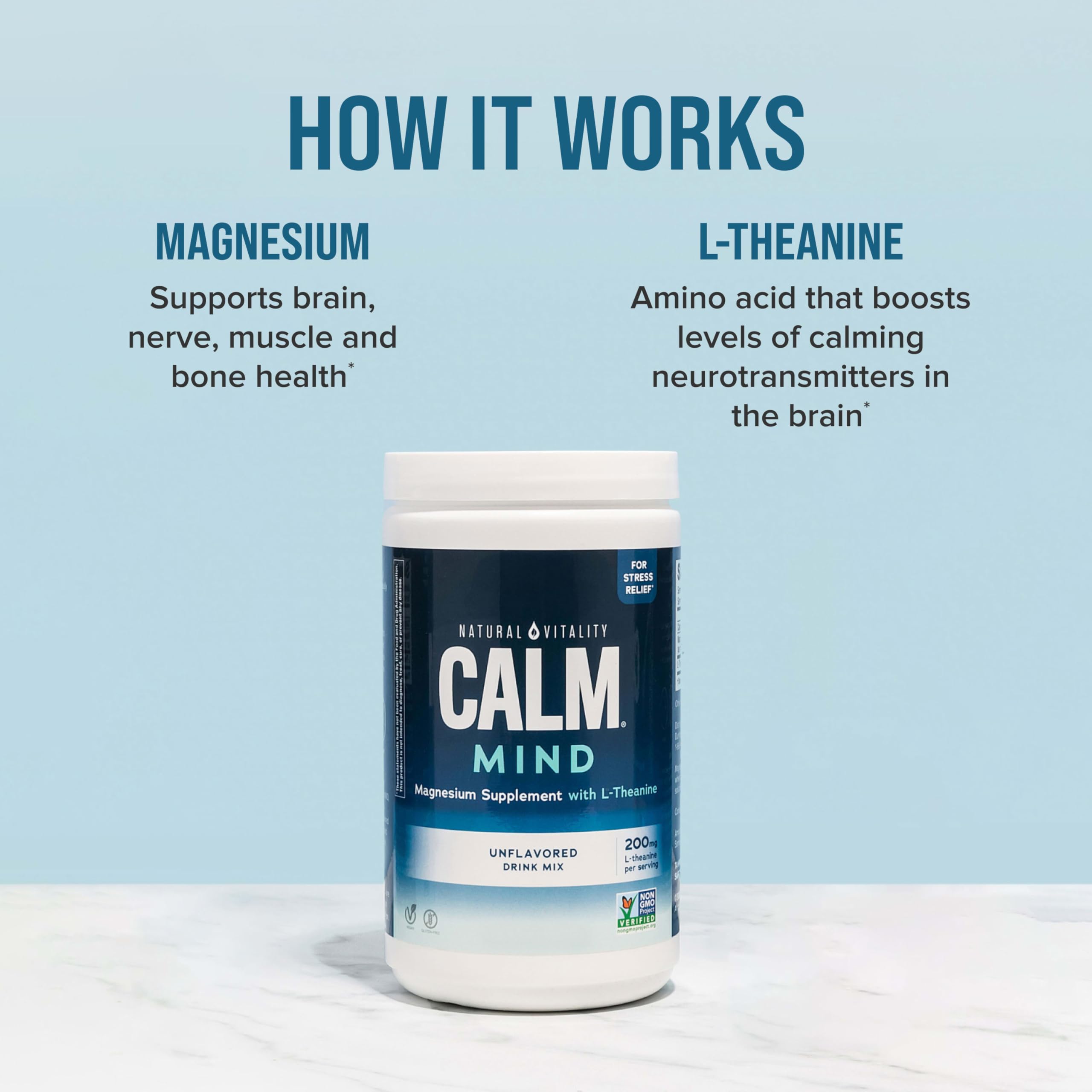 Natural Vitality CALM Mind Magnesium Supplement Drink Mix in a glass