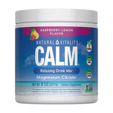 Natural Vitality Calm Raspberry-Lemon Magnesium Powder front view with packaging