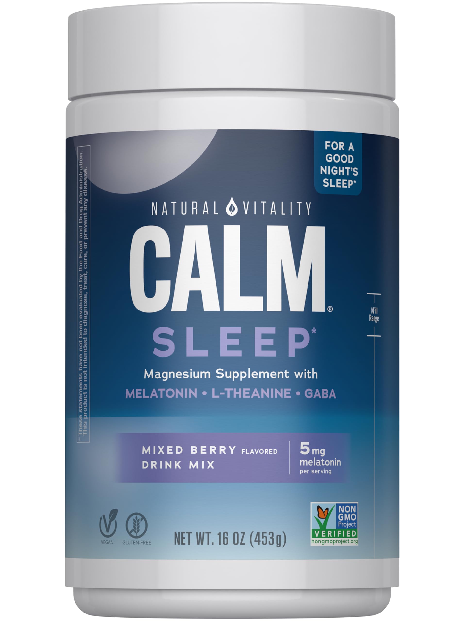 Natural Vitality Calm Sleep Magnesium Supplement Drink Mix 16 oz bottle front view