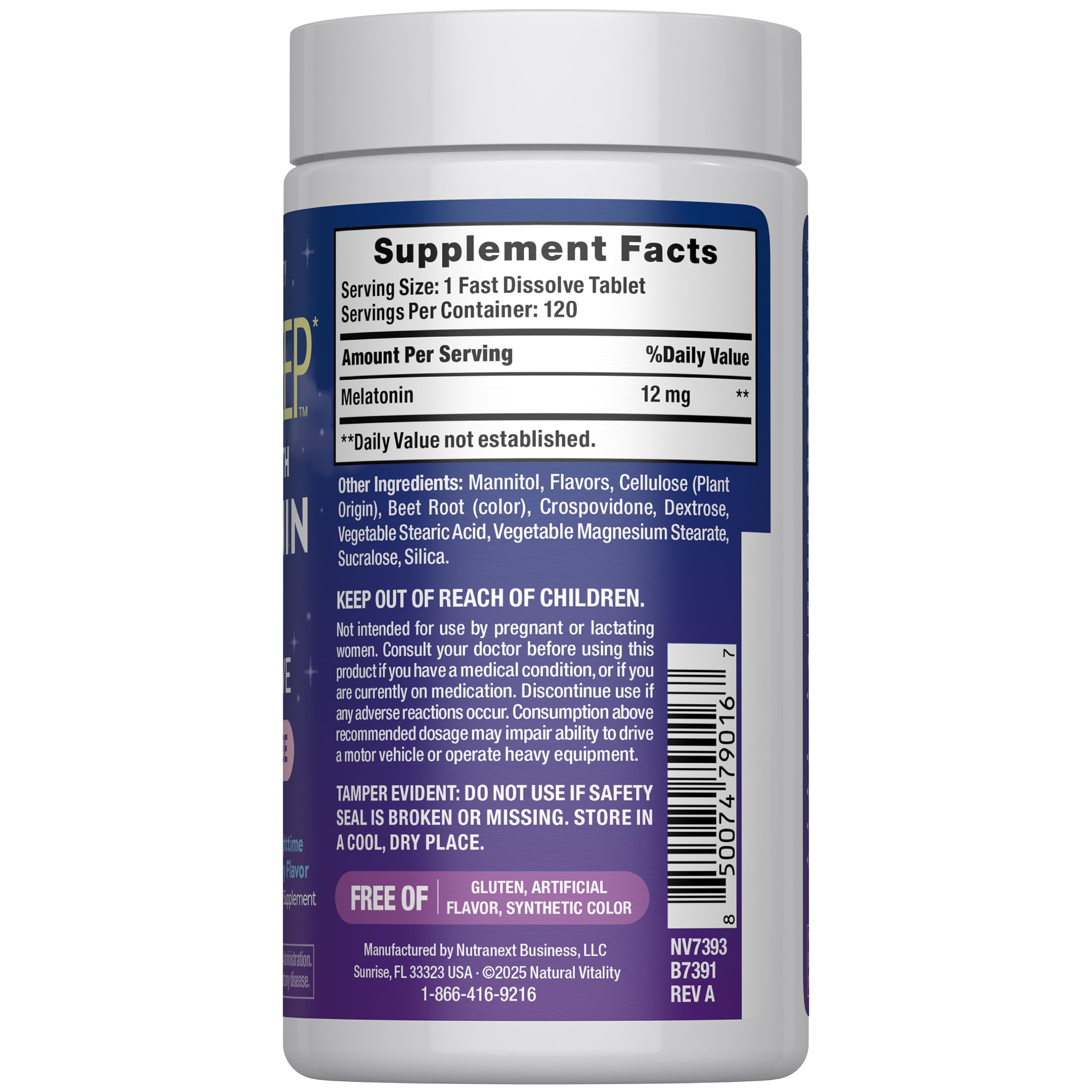 Natural Vitality Calm Sleep Melatonin packaging side view