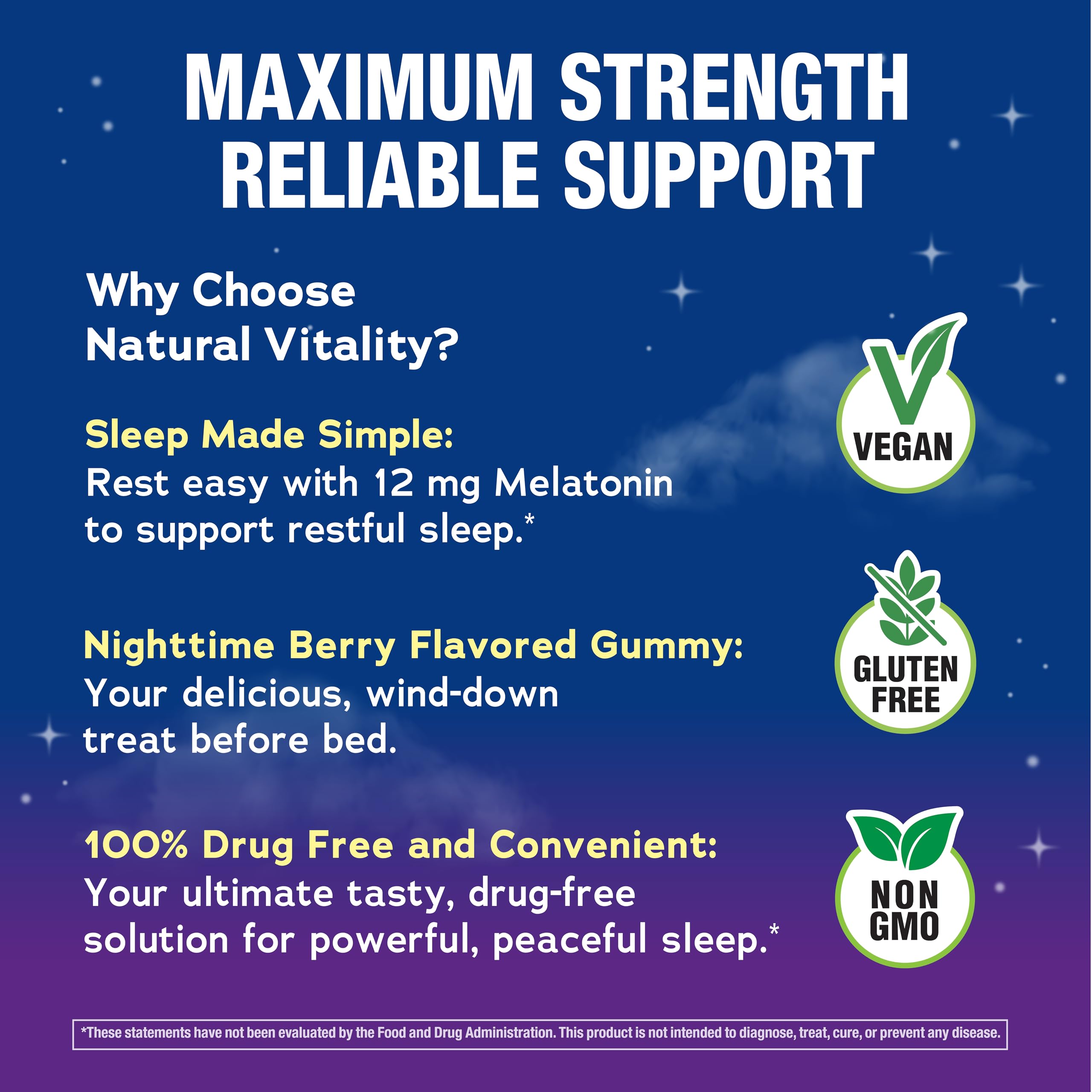 Natural Vitality CALMSleep Max Strength Melatonin Gummies with a berry background