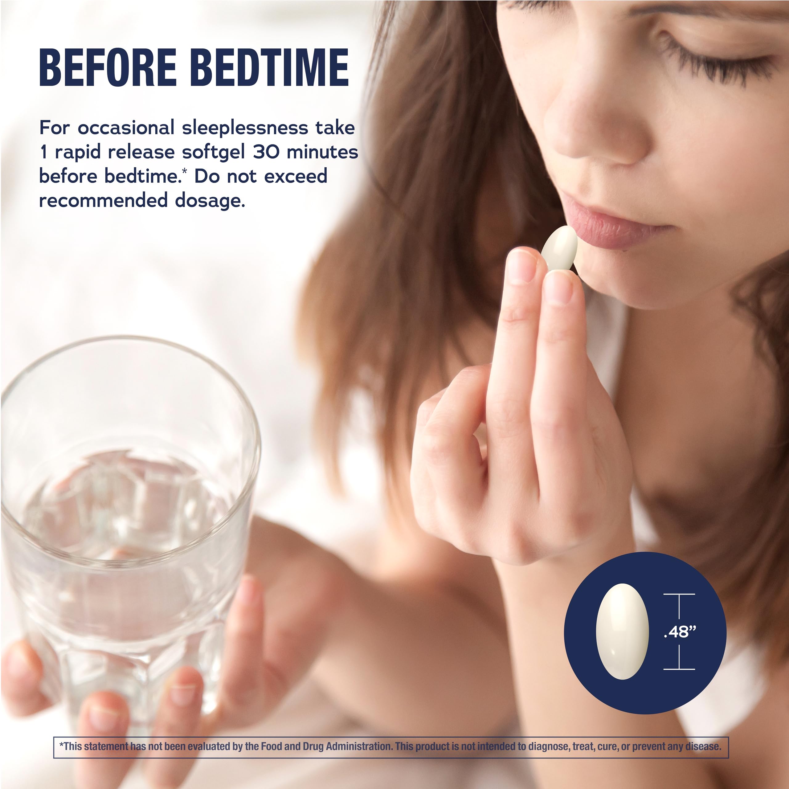 Natural Vitality CALMSleep Melatonin Softgels side view showing softgel