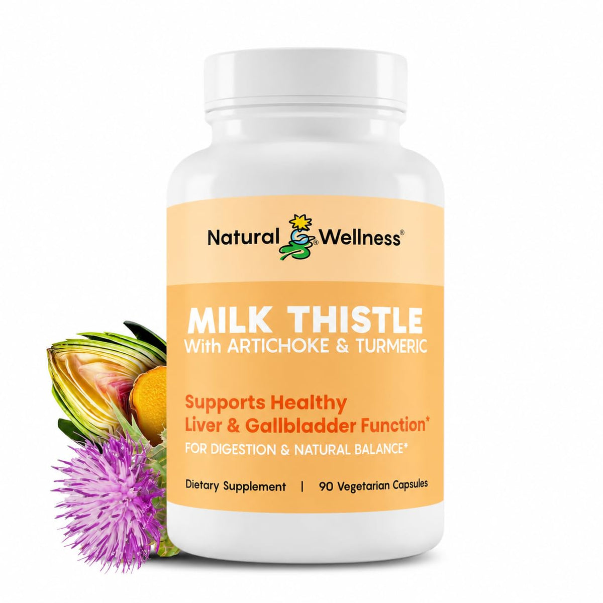 Natural Wellness Milk Thistle with Artichoke & Turmeric 175mg Capsules front view