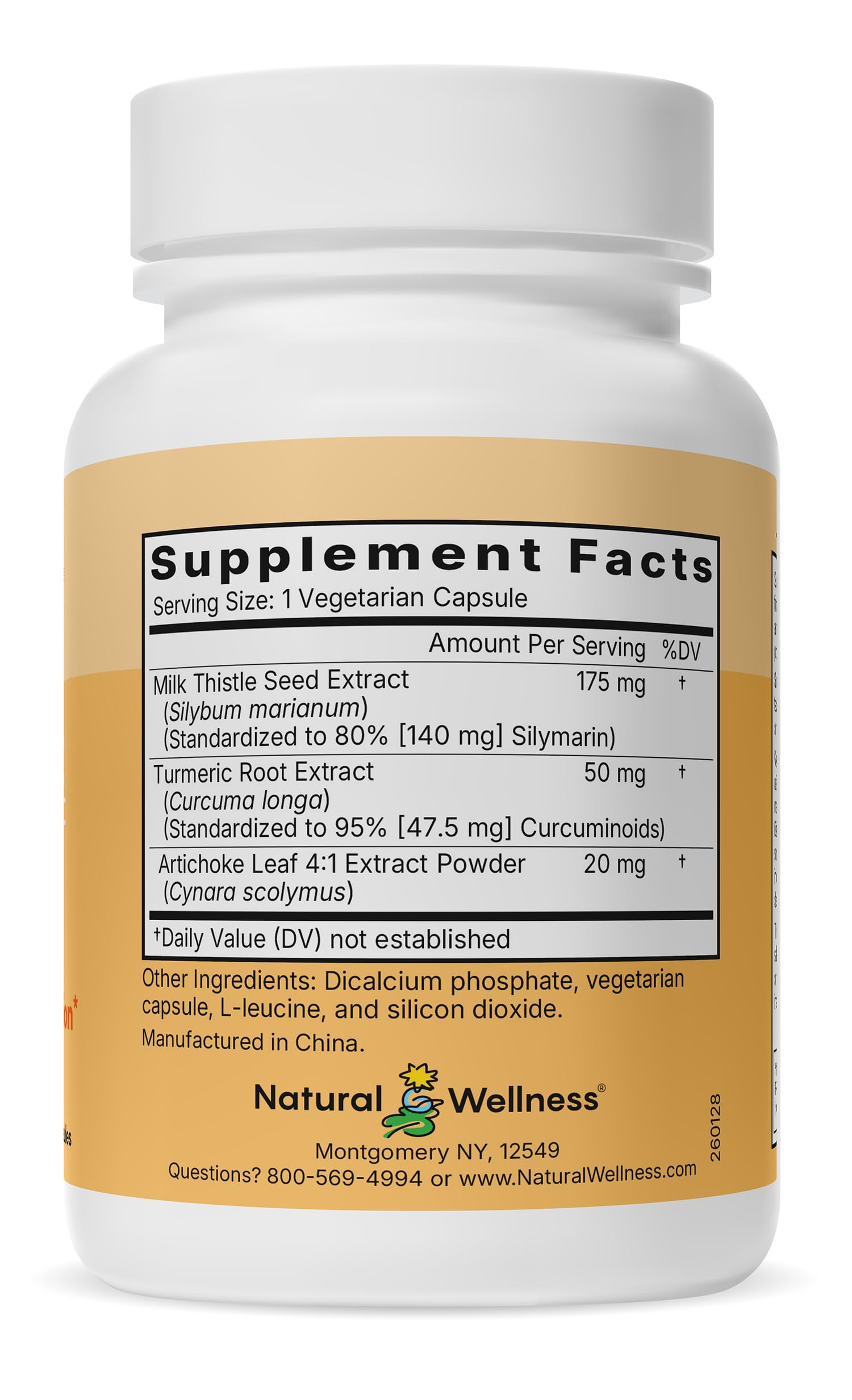 Natural Wellness Milk Thistle with Artichoke & Turmeric 175mg Capsules in a health setting