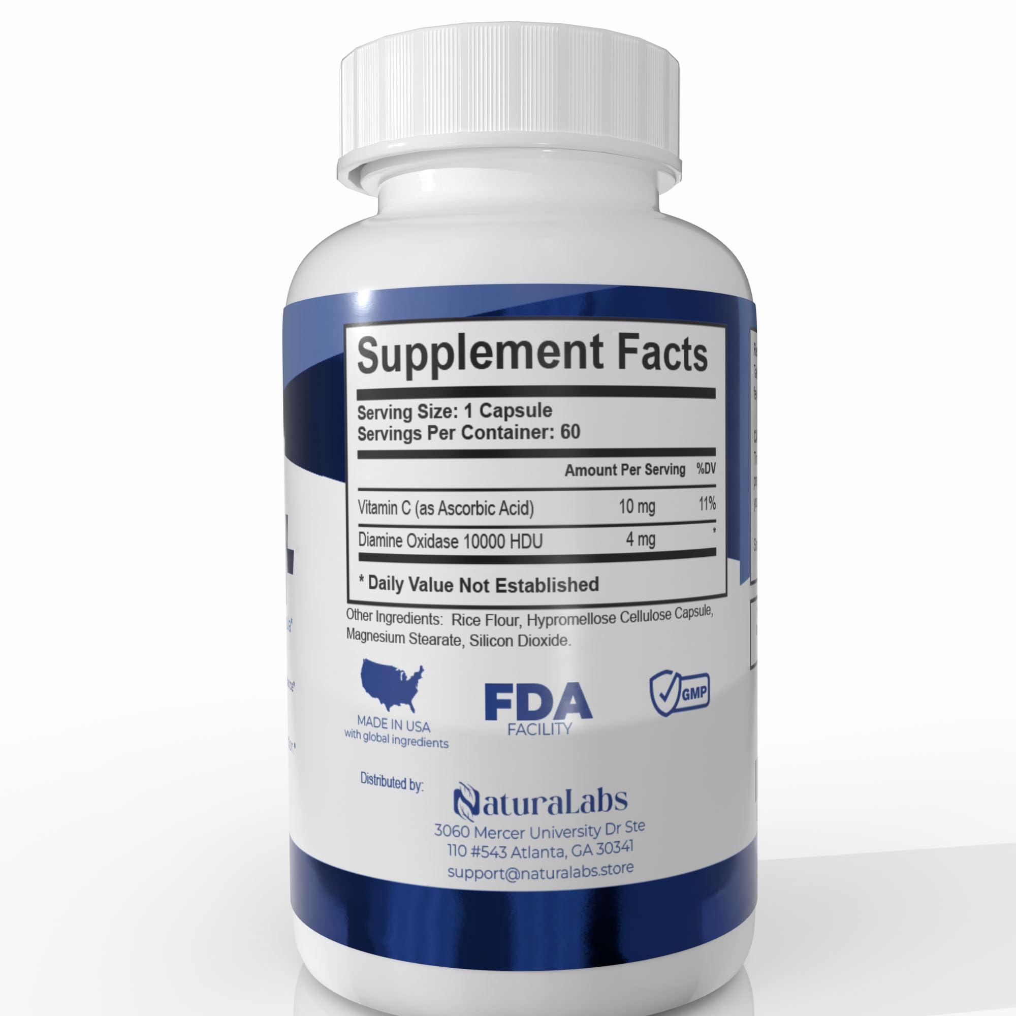 NATURALABS DAO Enzyme+ bottle with a measuring spoon