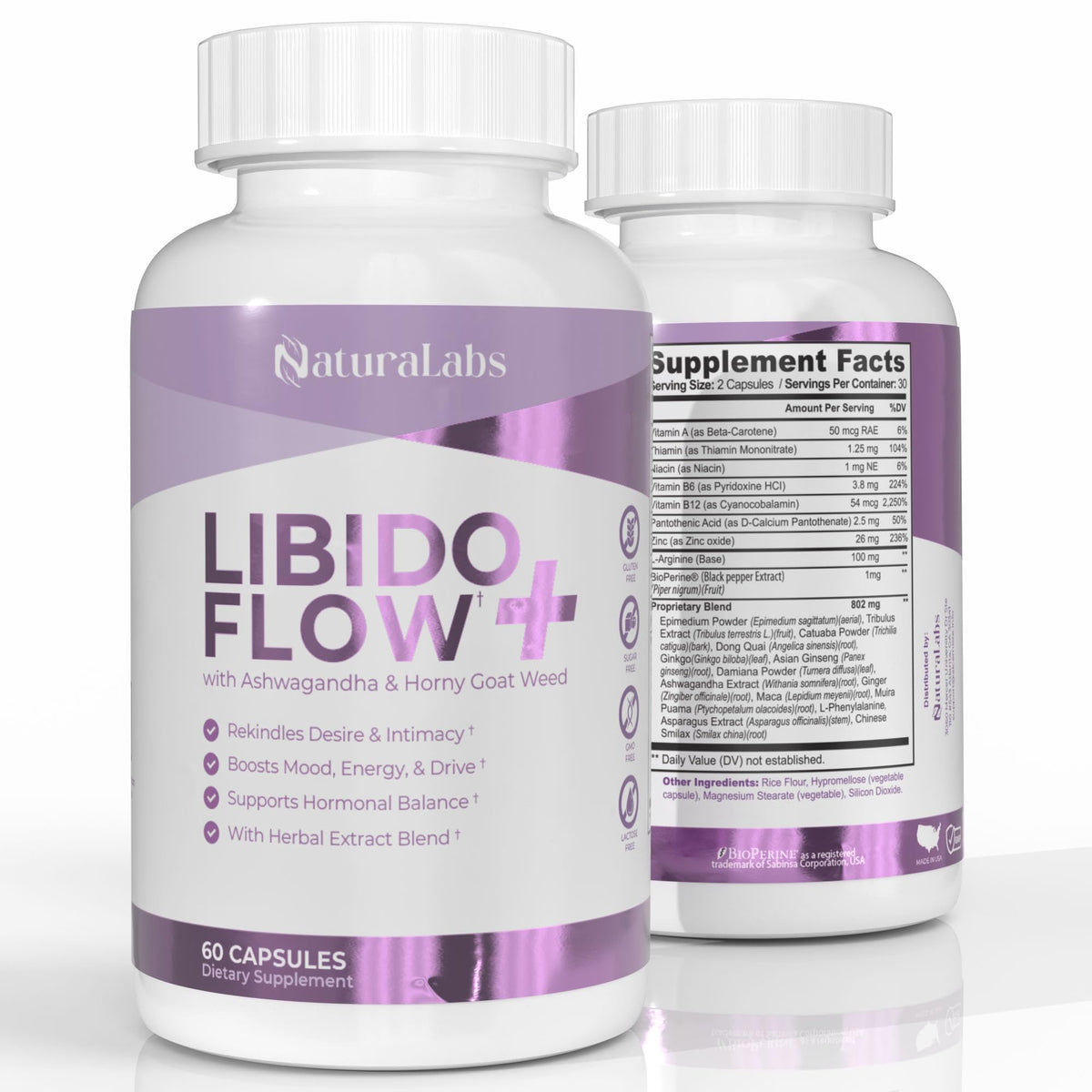 NATURALABS Flow+ Female Vitality Supplement front view with packaging
