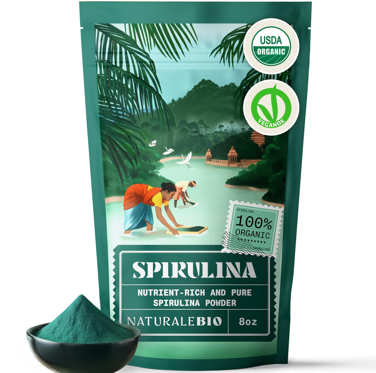 NaturaleBio Organic Spirulina Powder 200g front view