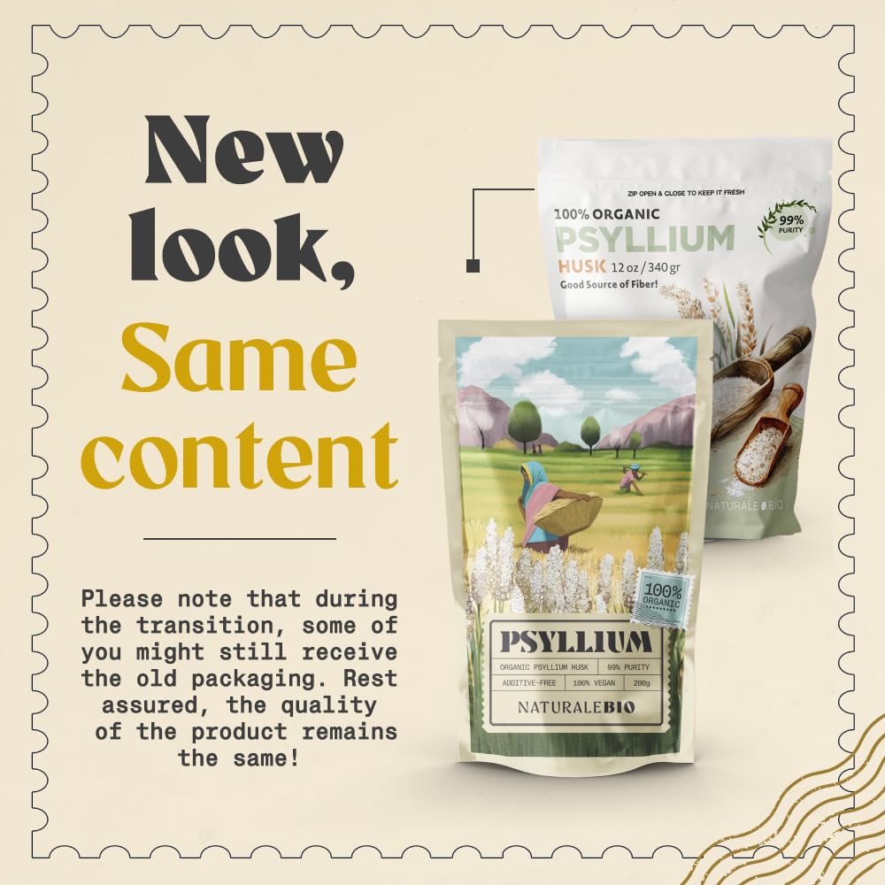 NaturaleBio Psyllium Husk 200g in a bowl