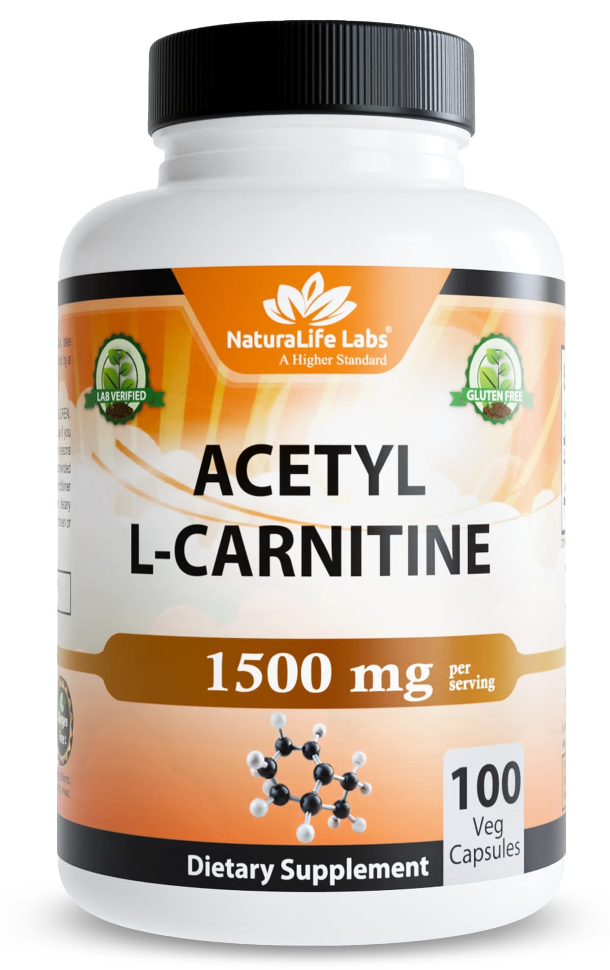 NaturaLife Labs Acetyl L-Carnitine 1500mg vegan capsules front view