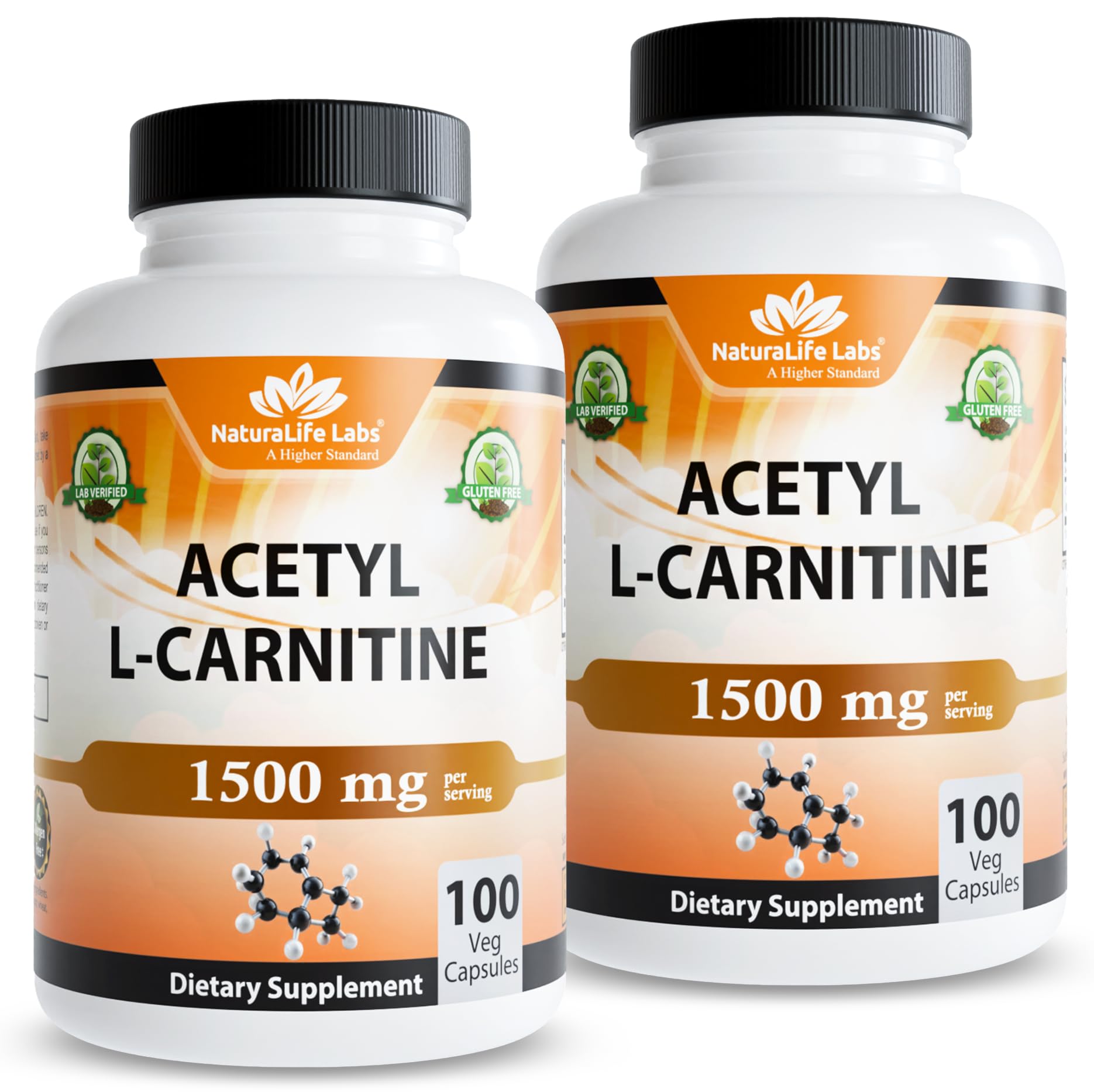 NaturaLife Labs Acetyl L-Carnitine 1500mg vegan capsules front view