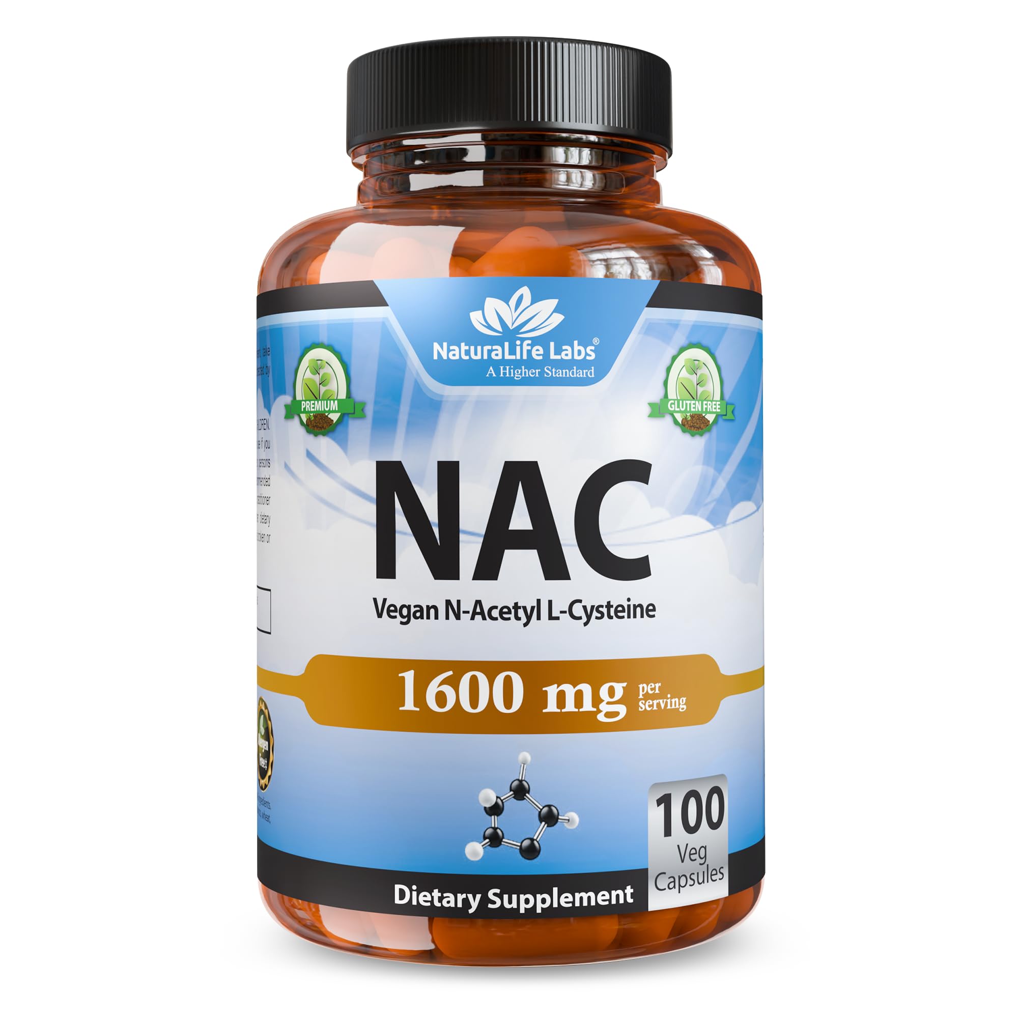 NaturaLife Labs Acetyl-L-Carnitine 1600 mg capsule bottle front view