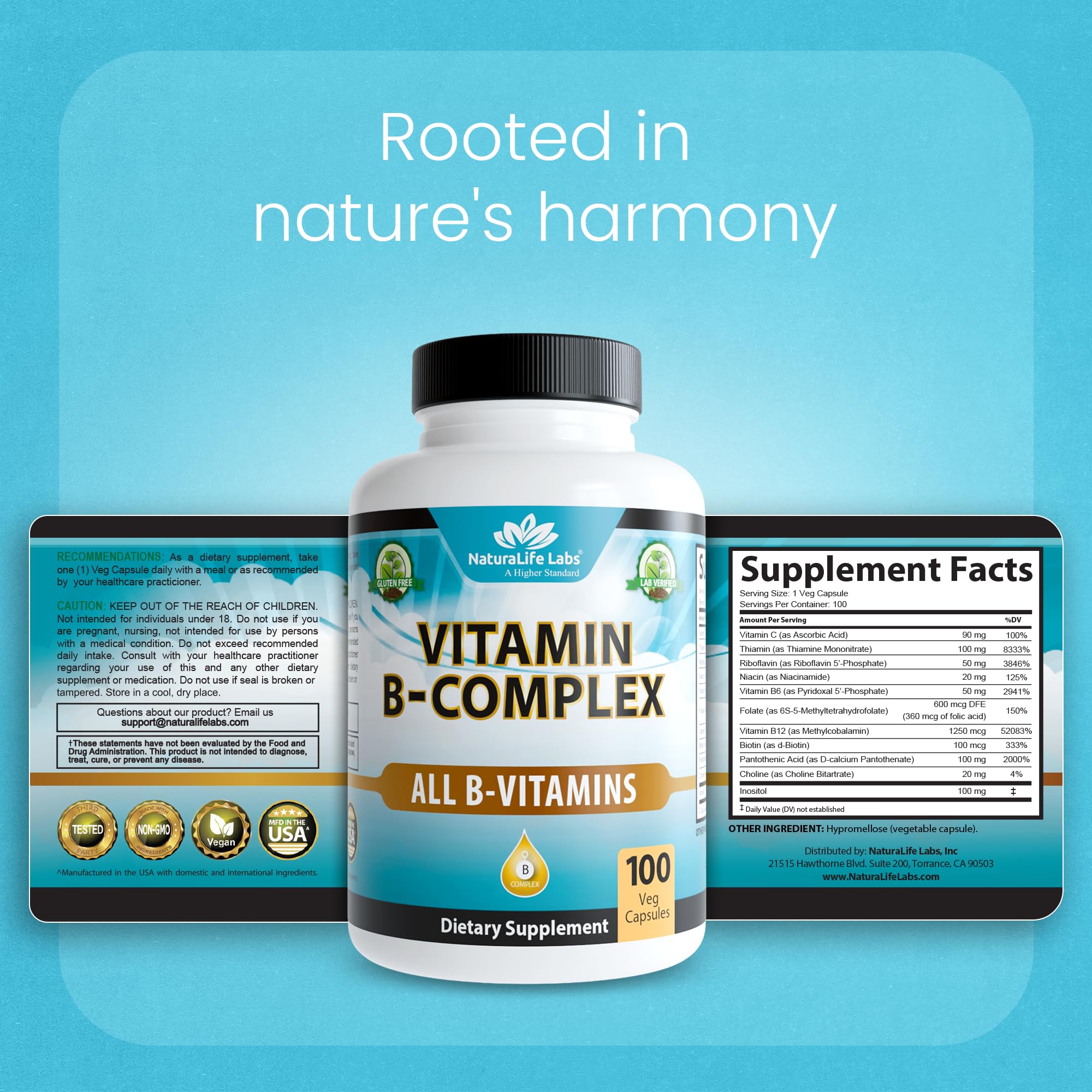 NaturaLife Labs B-Complex Vitamins 60 Capsules packaging details