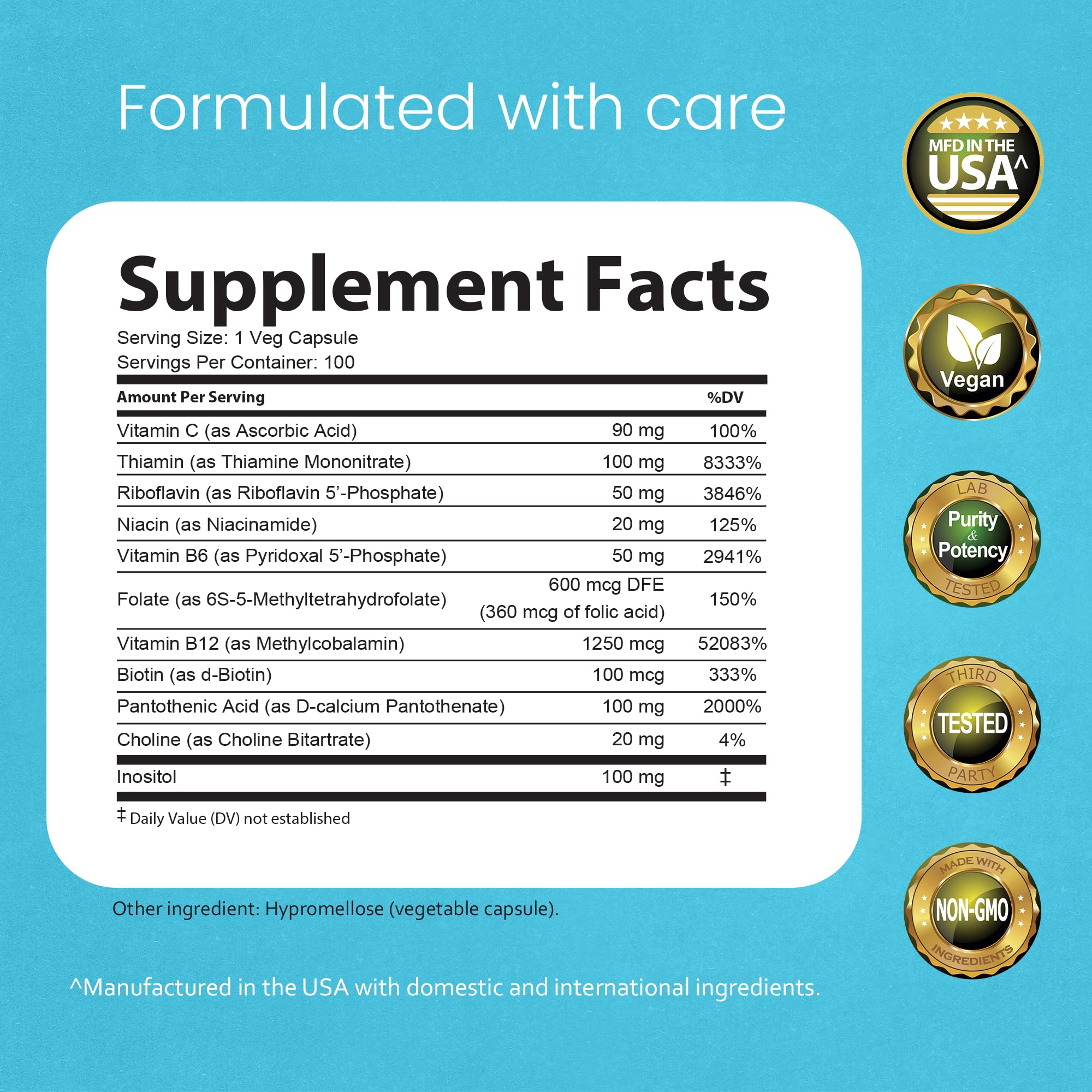 NaturaLife Labs B-Complex Vitamins 60 Capsules side view