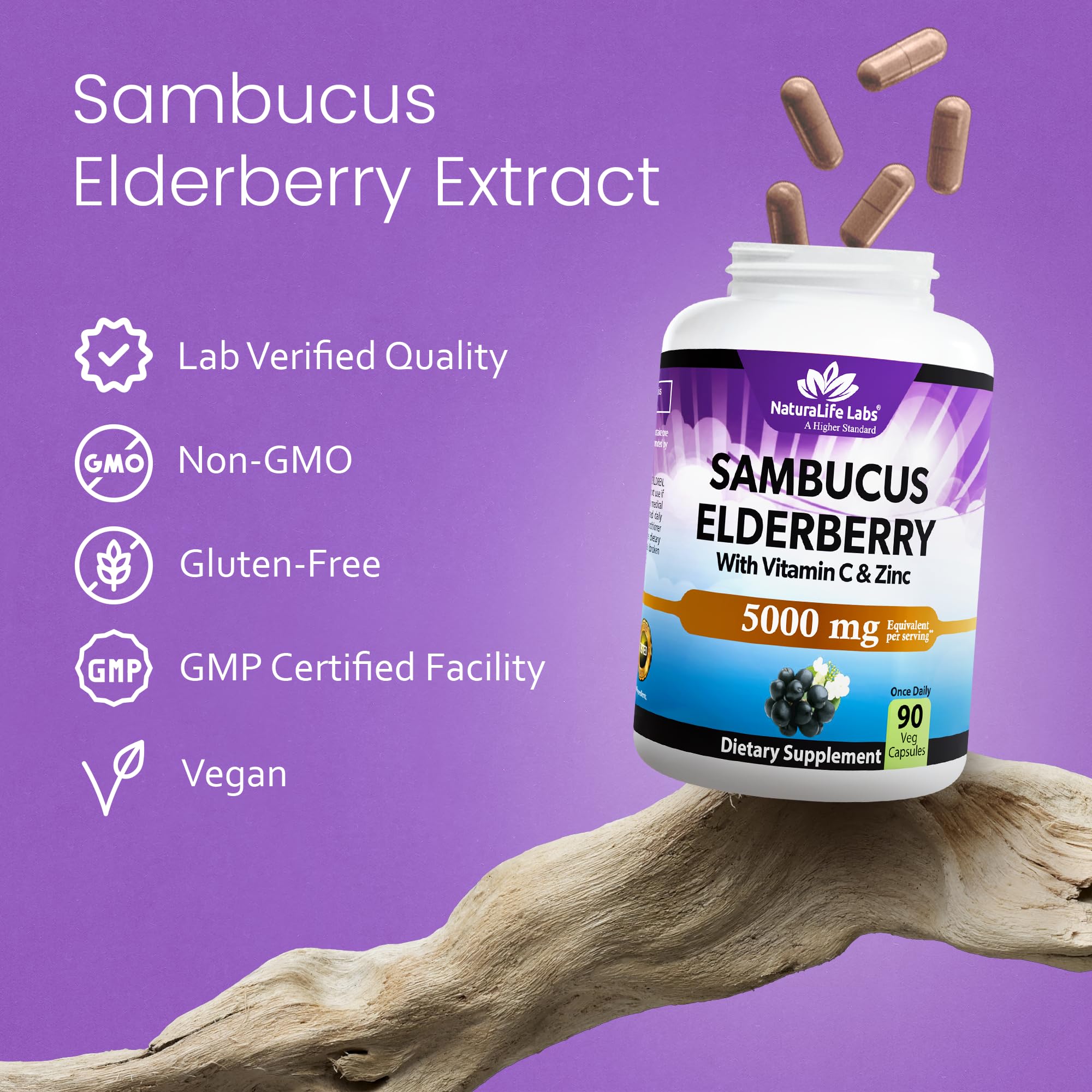 NaturaLife Labs Elderberry Supplement bottle back view