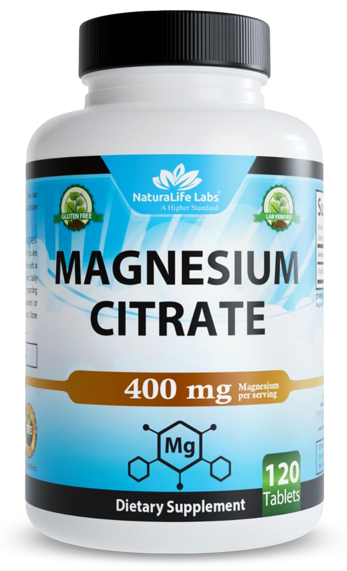 NaturaLife Labs Magnesium Citrate 400 mg 120 Tablets front view