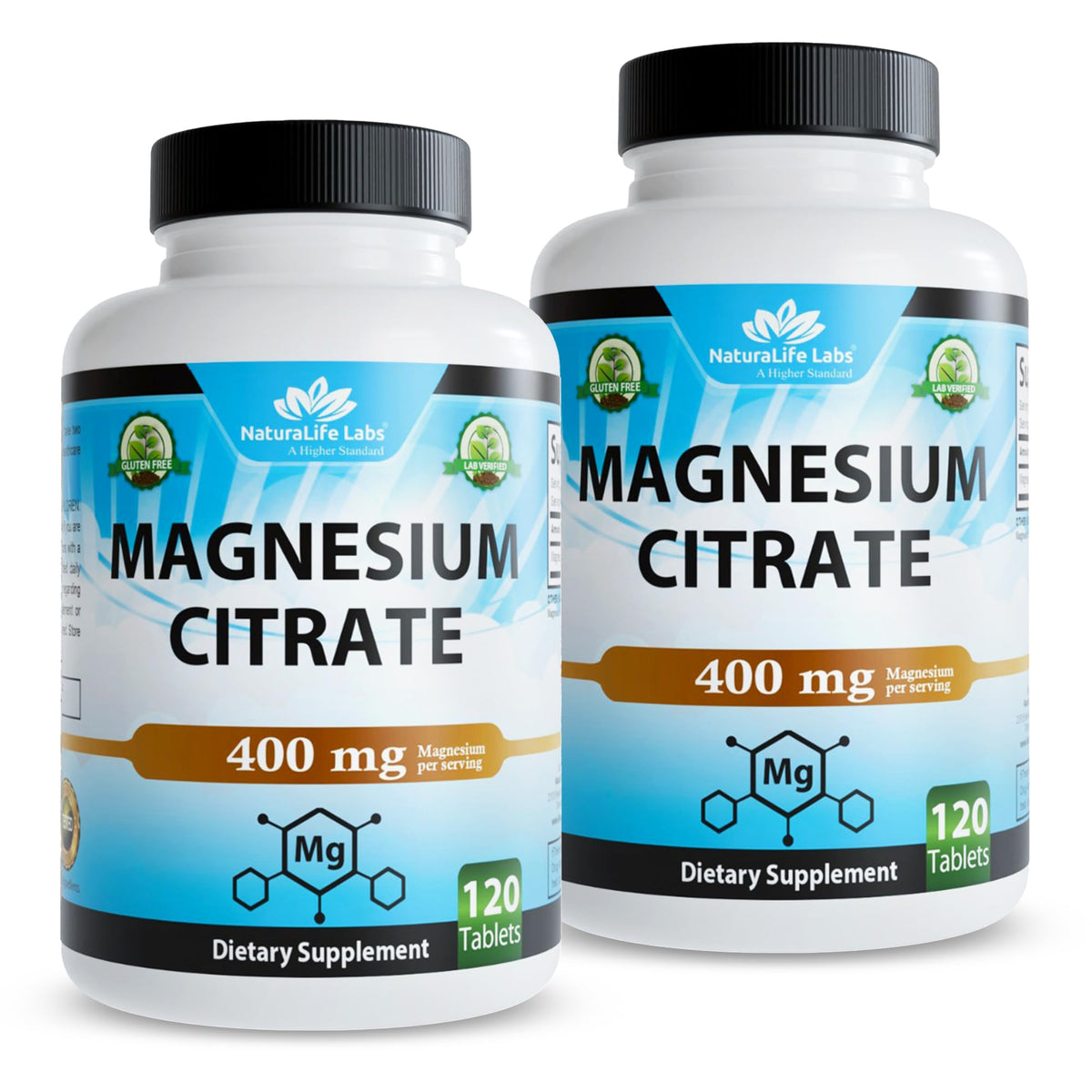 NaturaLife Labs Magnesium Citrate 400mg 120 Tablets front view