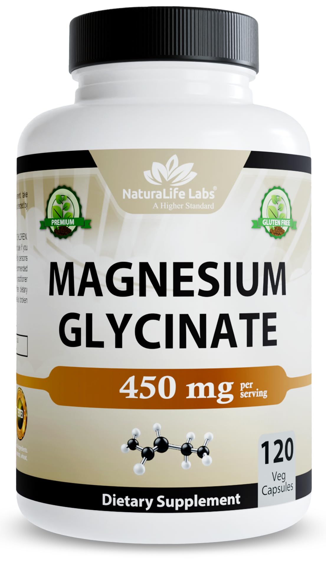 NaturaLife Labs Magnesium Glycinate 450mg supplement front view