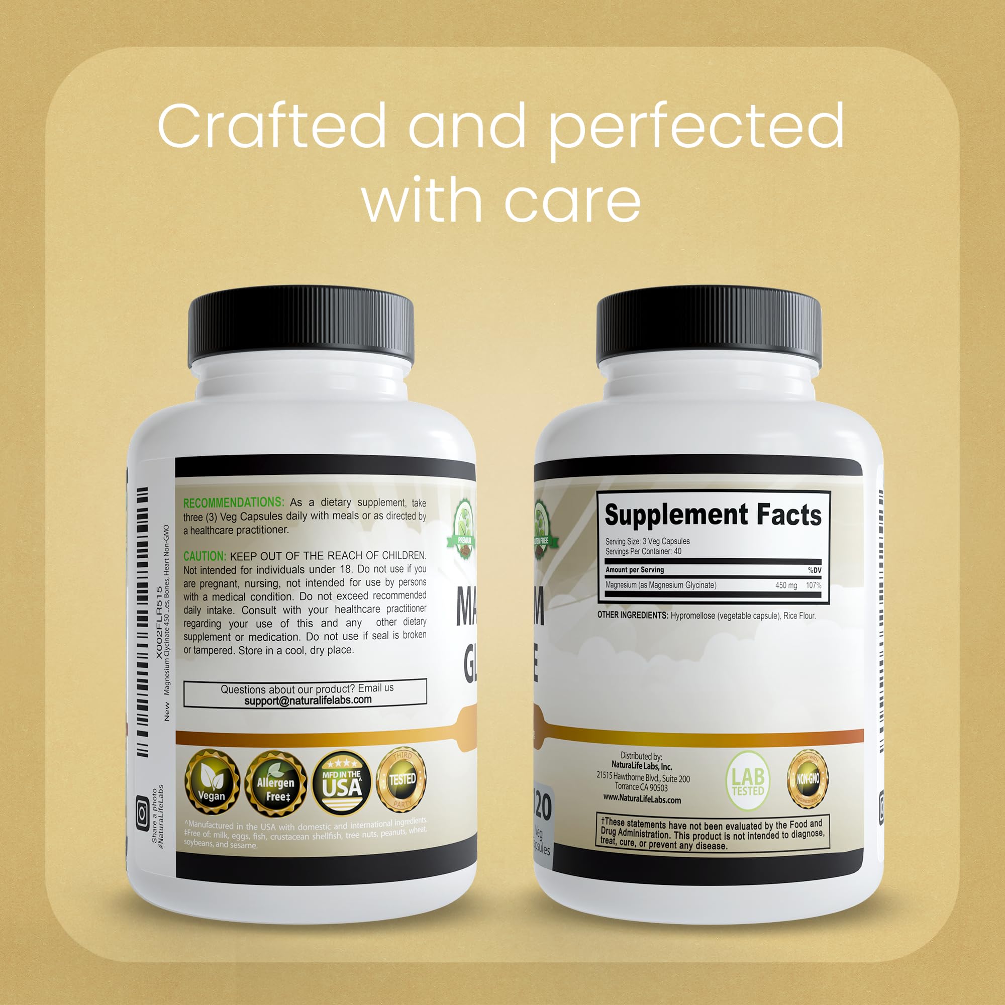 NaturaLife Labs Magnesium Glycinate 450mg supplement in a lifestyle setting