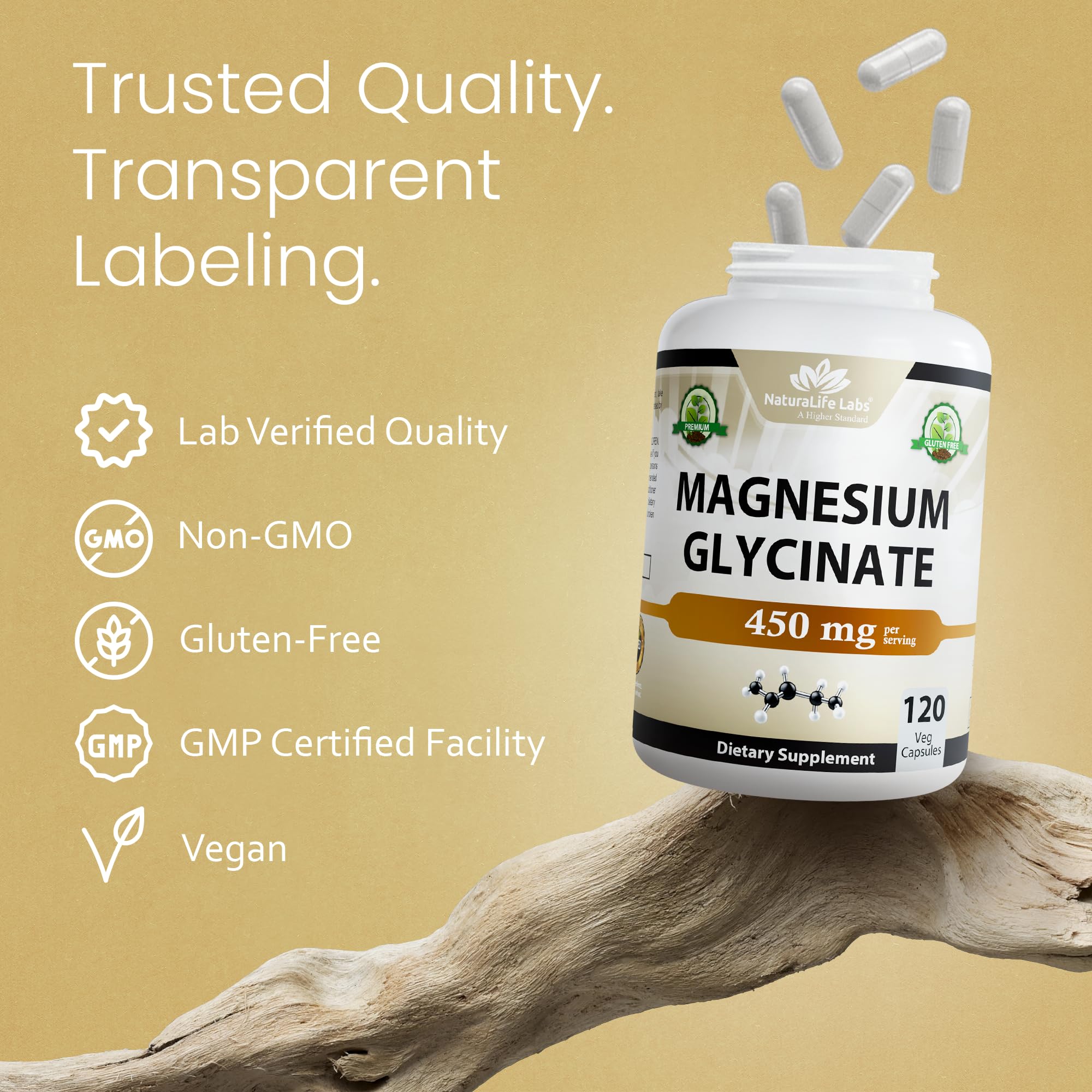 NaturaLife Labs Magnesium Glycinate 450mg supplement ingredients list