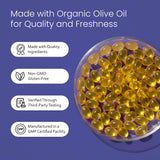 NaturaLife Labs Odorless Garlic Softgels displayed with olive oil