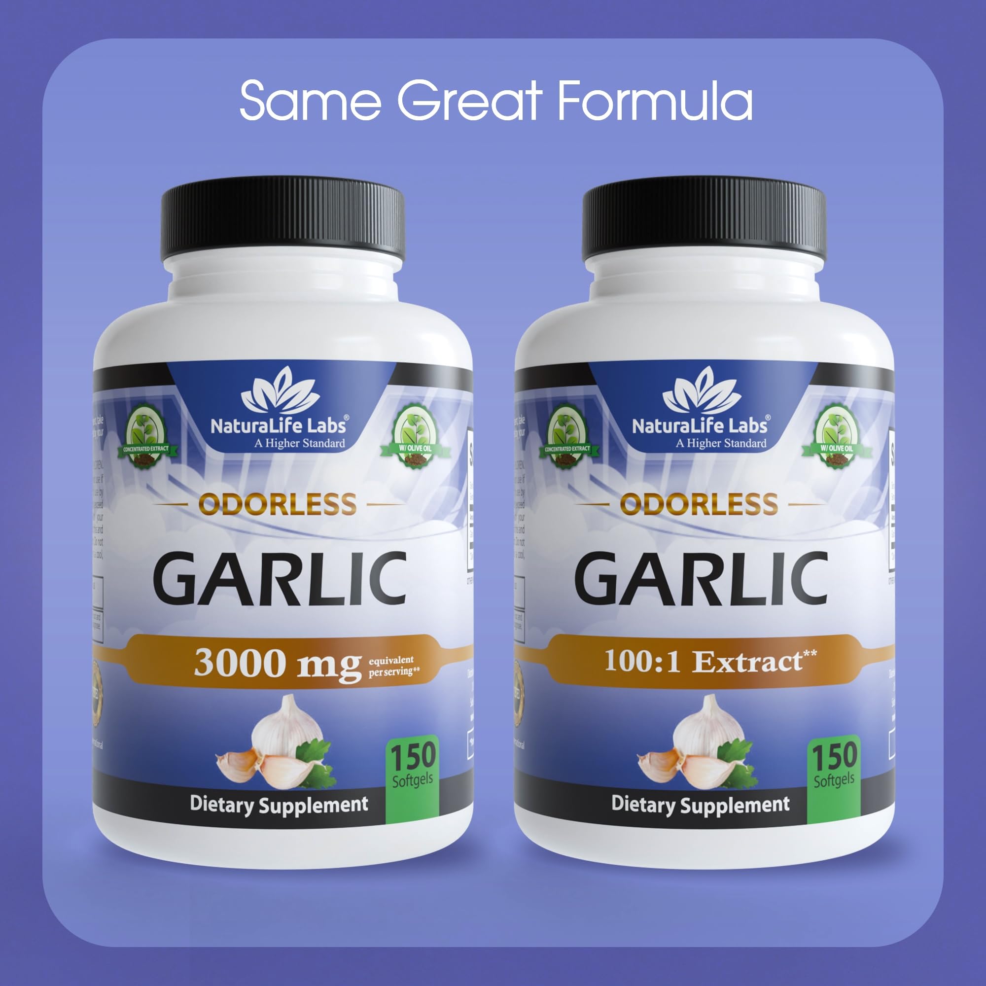 NaturaLife Labs Odorless Garlic Softgels with nutrition label