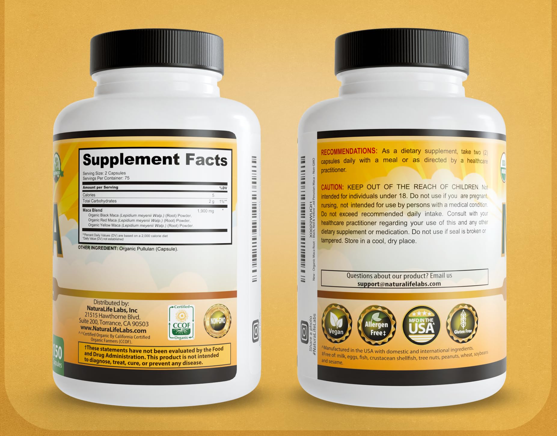 NaturaLife Labs Organic Maca Root Supplement bottle in a wellness setting