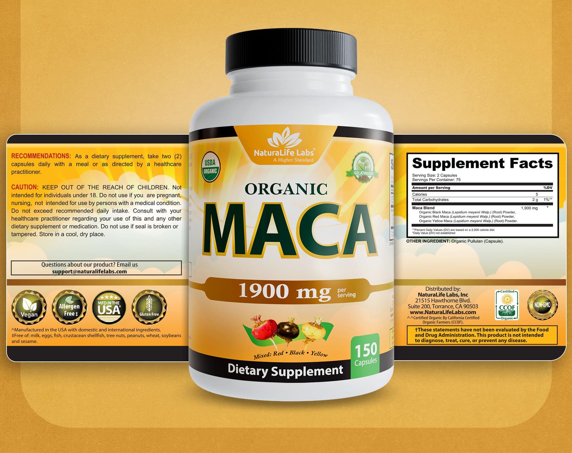 NaturaLife Labs Organic Maca Root Supplement showing capsule texture