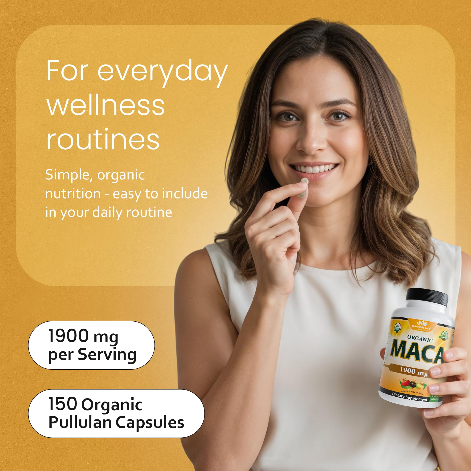 NaturaLife Labs Organic Maca Root Supplement with a measuring spoon for dosage
