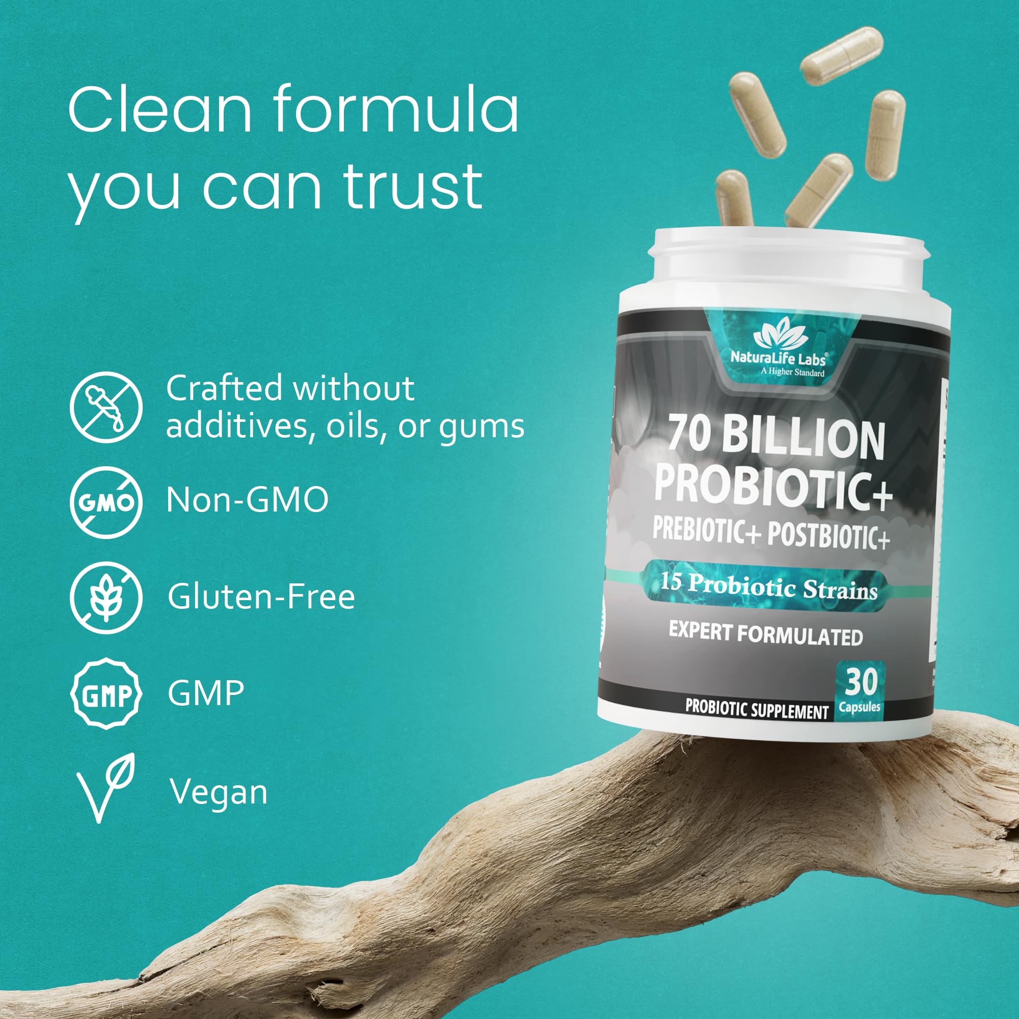 NaturaLife Labs Probiotic 3-in-1 Formula bottle with capsules
