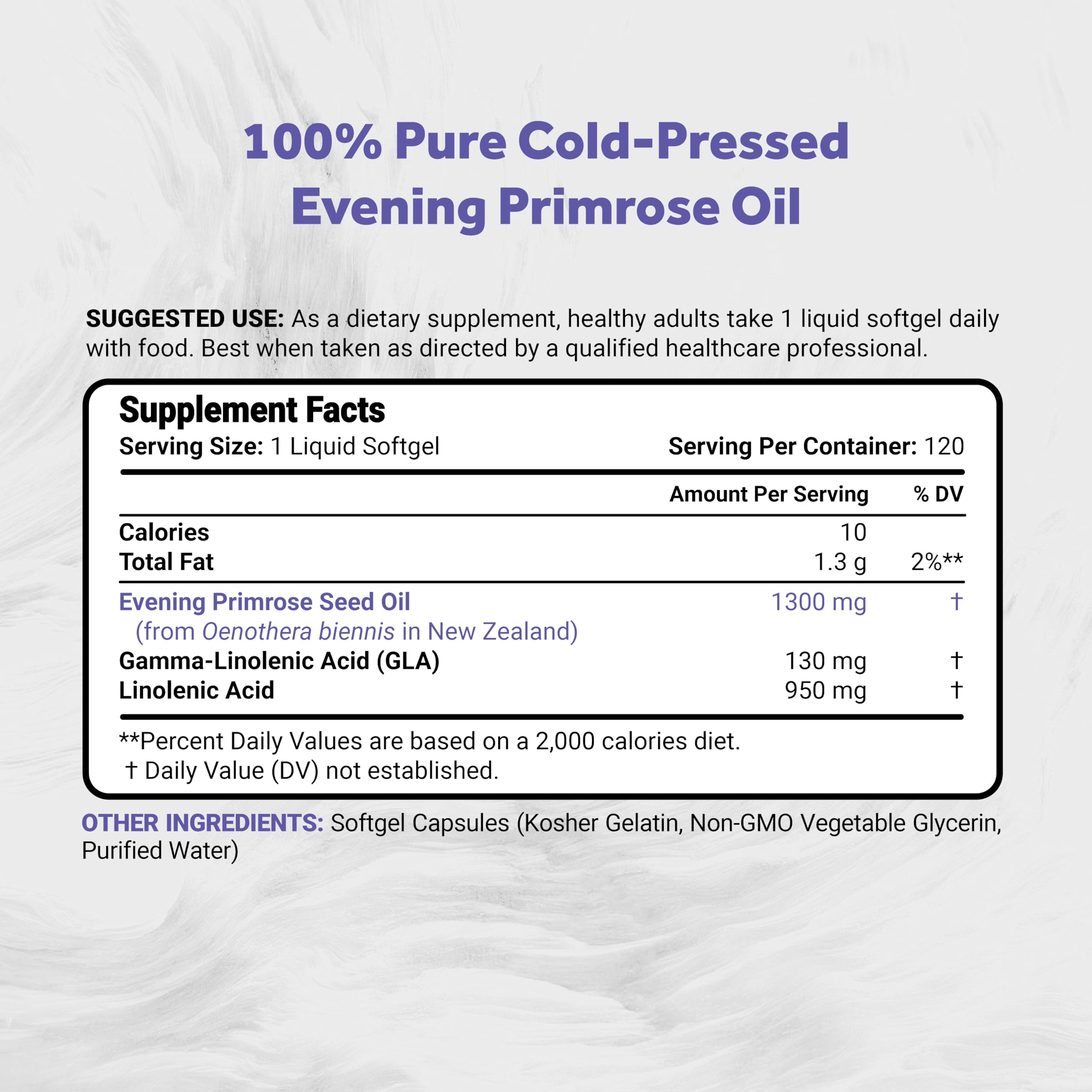 Naturalis Evening Primrose Oil 1300mg Softgel back view