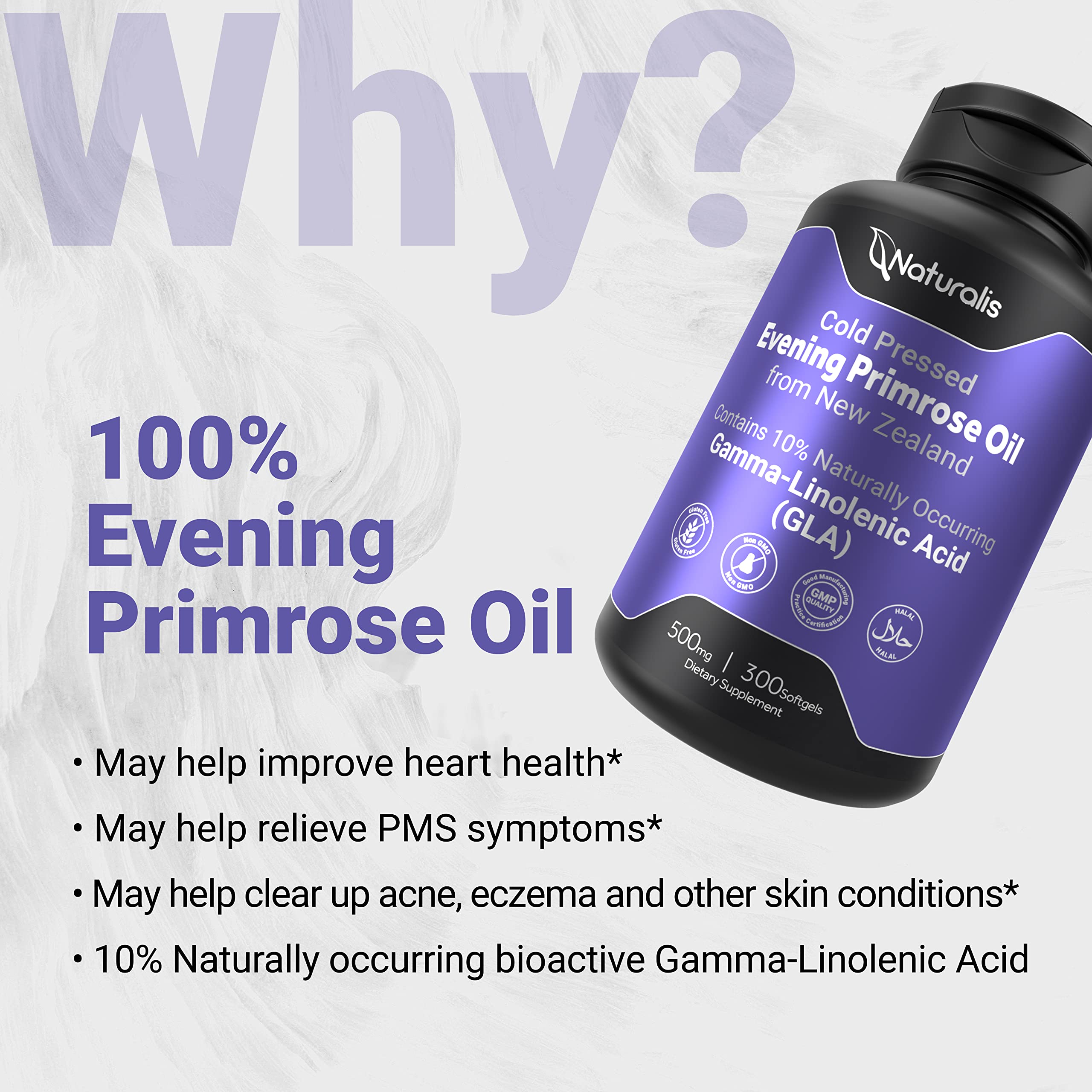Naturalis Evening Primrose Oil 1500mg organic softgels on a wooden table