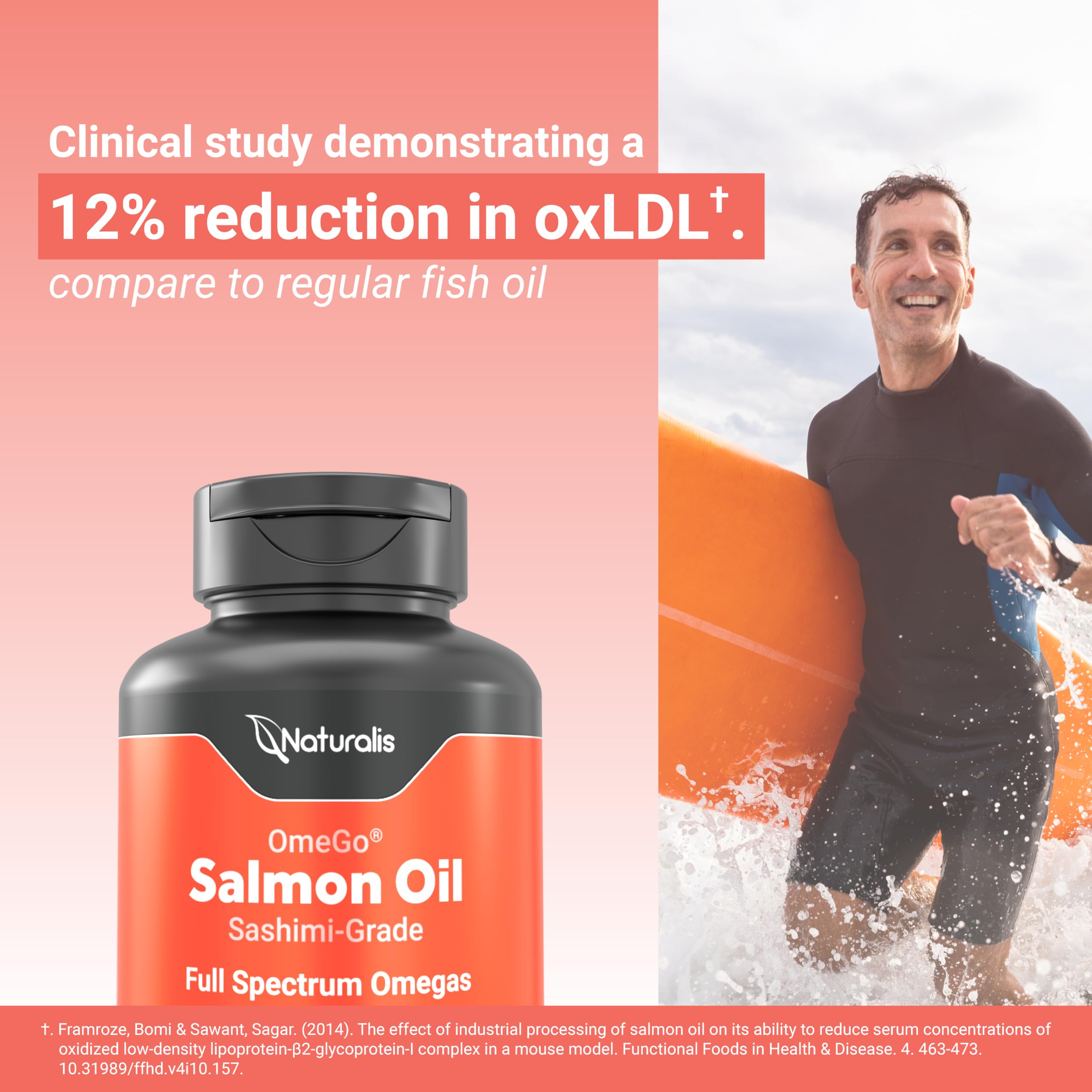 Naturalis Salmon Oil Fish Oil Supplement 132g on a wooden table