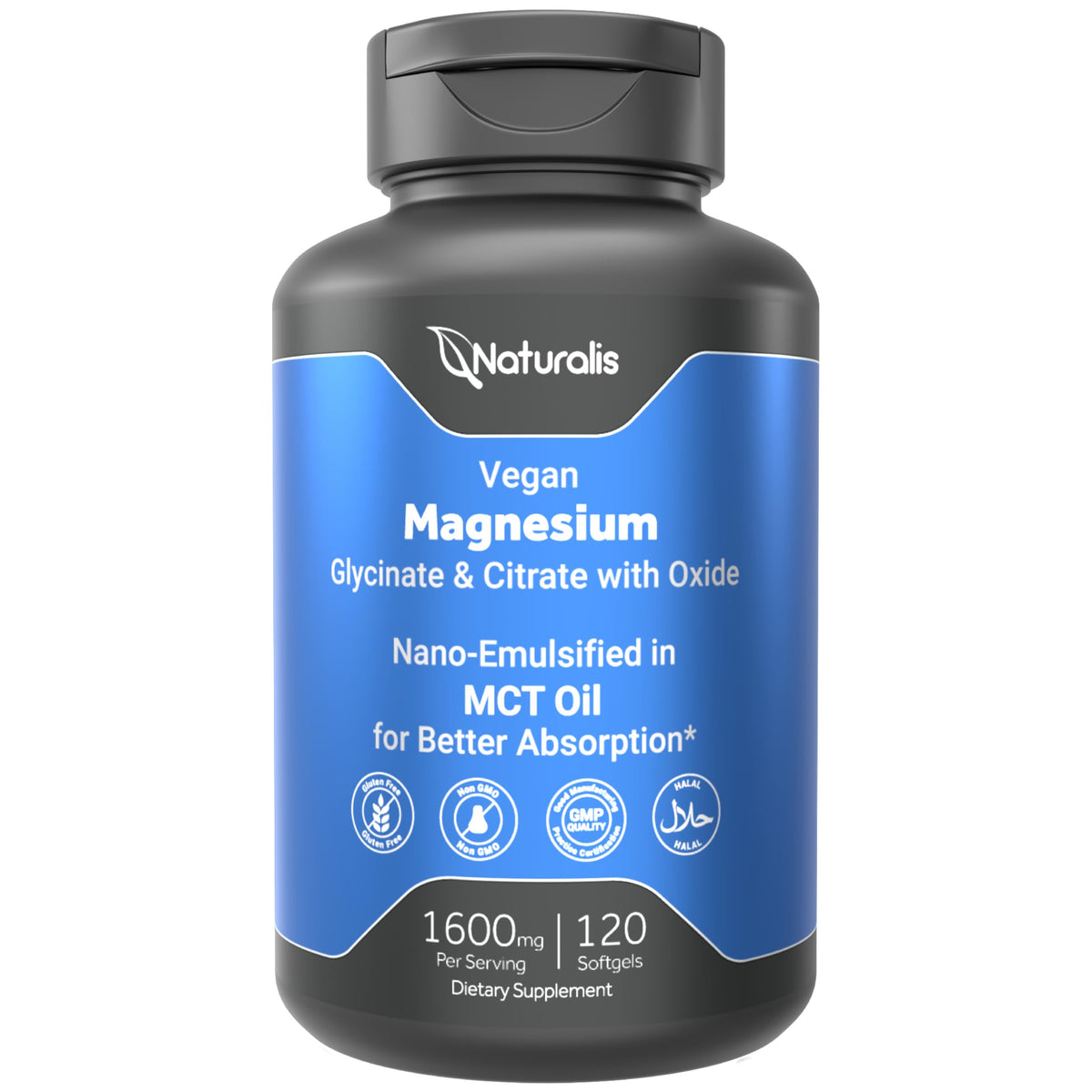 Naturalis Triple Magnesium Complex 250mg vegan capsules front view