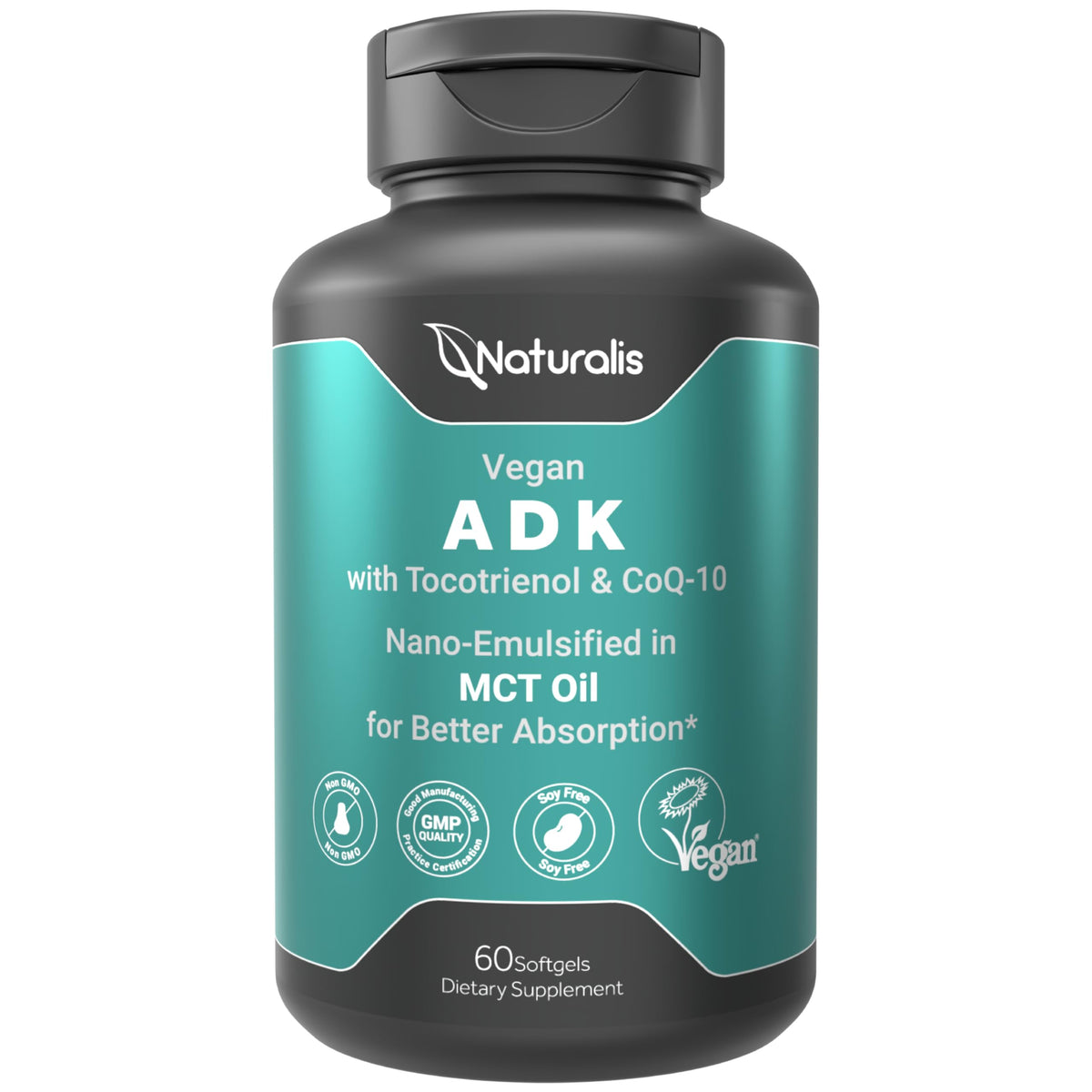 Naturalis Vegan ADKE Plus CoQ-10 50g softgel capsules front view