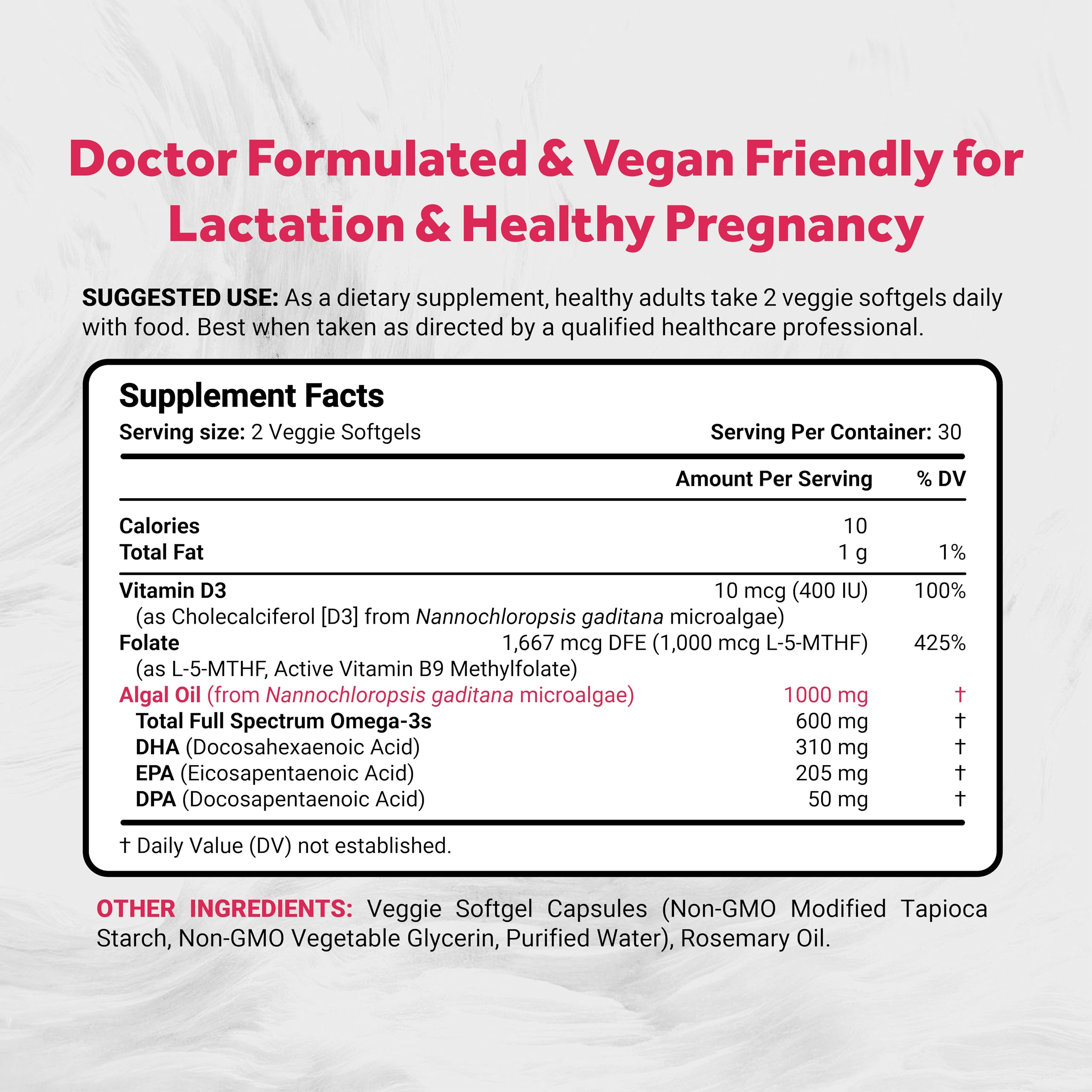 Naturalis Vegan Prenatal Pro Omega-3 supplement bottle side view