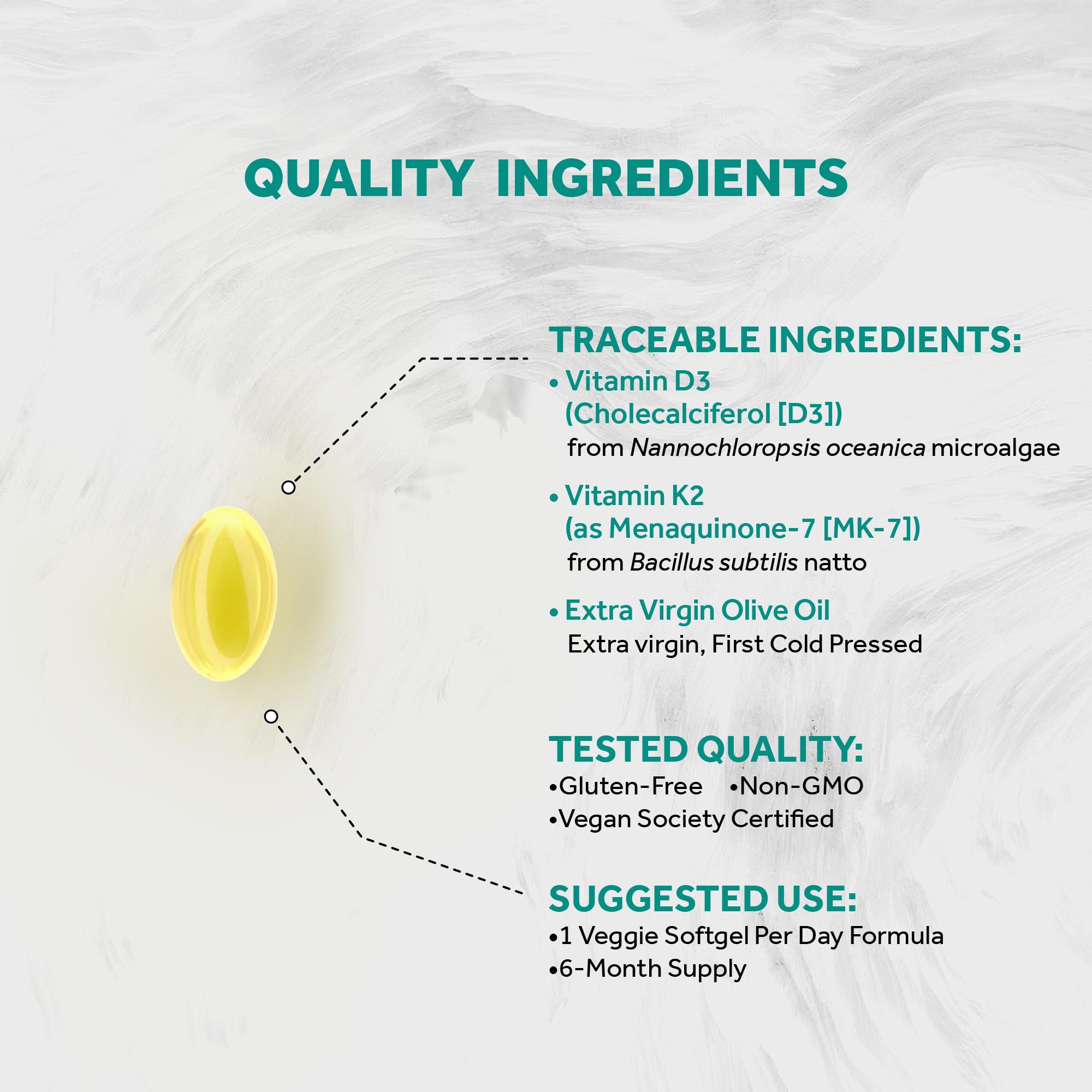 Naturalis Vegan Vitamin D3 + K2 softgel bottle side view