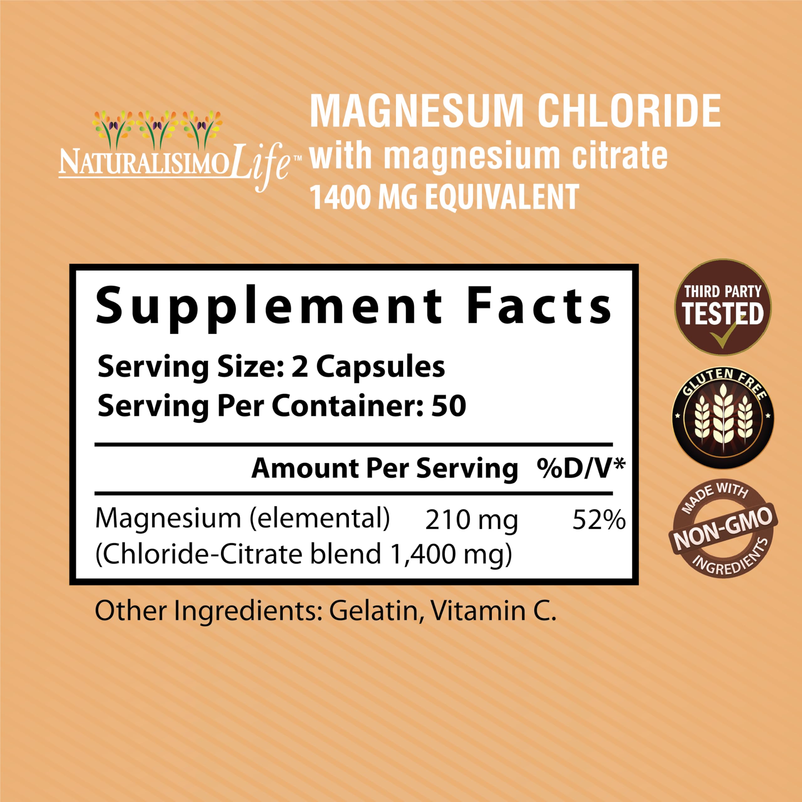 NaturalisimoLife Magnesium Chloride Capsules 800mg bottle side view