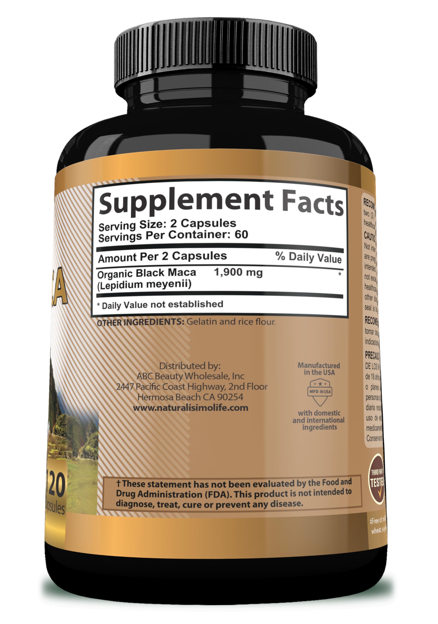 NaturalisimoLife Organic Black Maca bottle on a wooden table