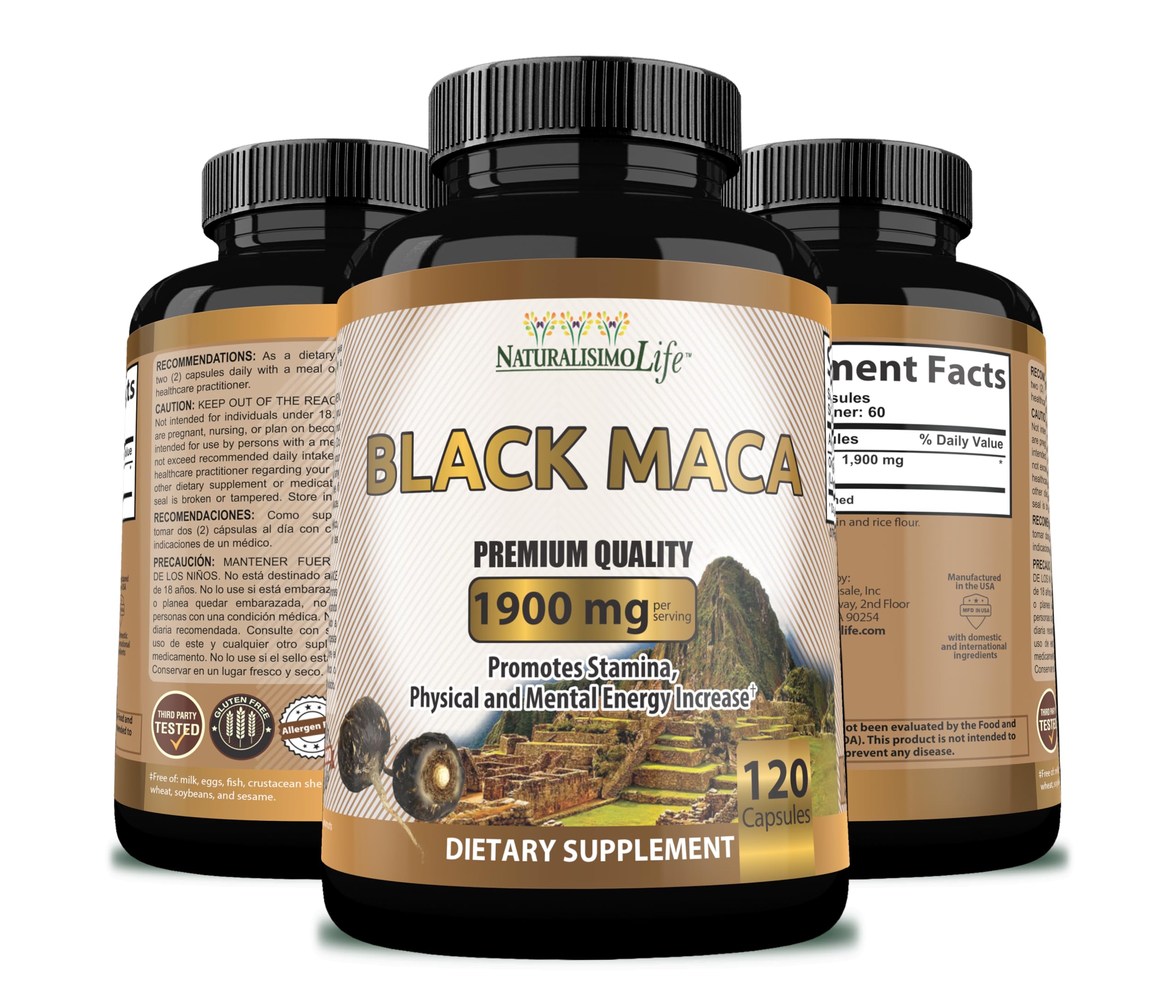 NaturalisimoLife Organic Black Maca capsules close-up