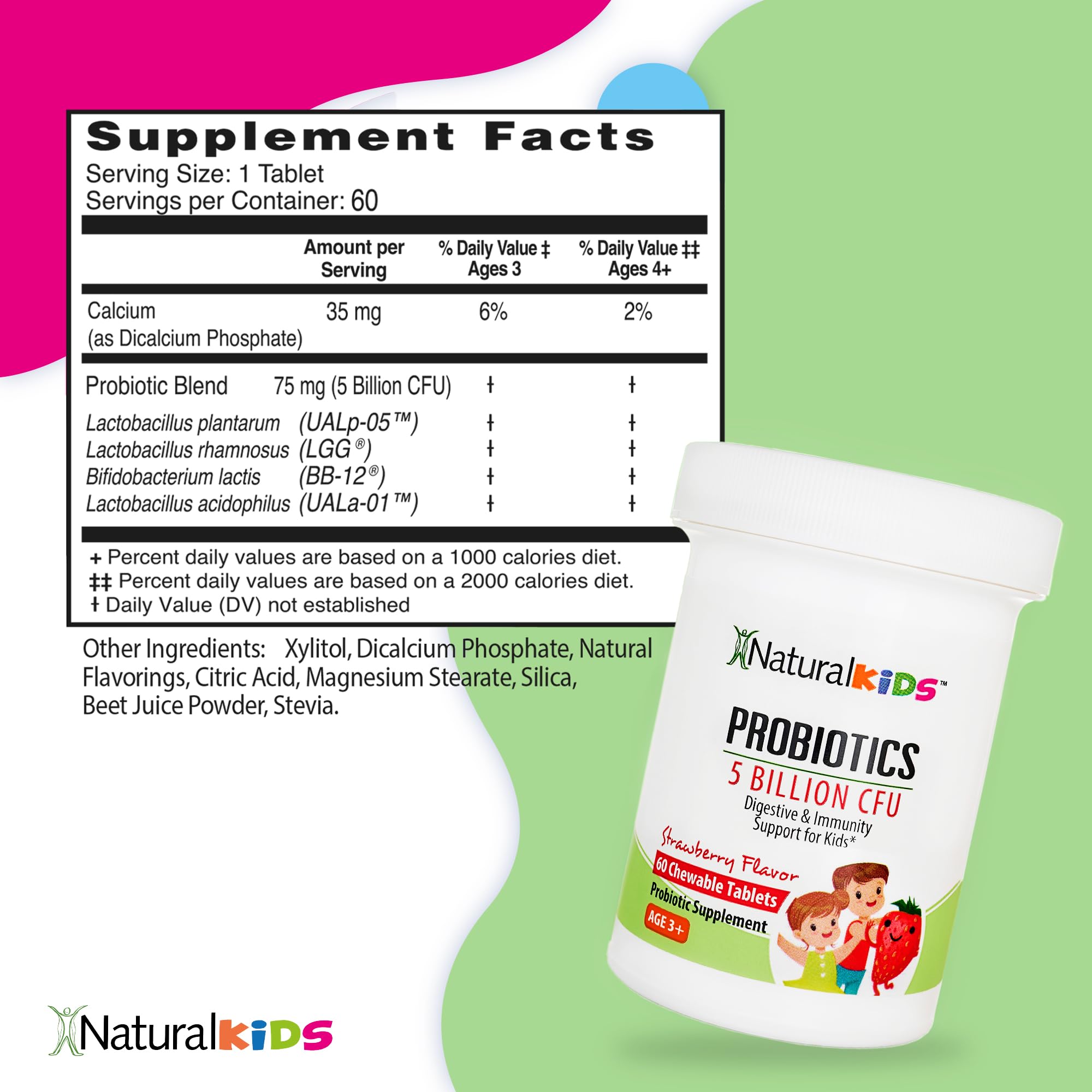 NaturalKids Kids Probiotic Chewables strawberry chewable tablet close-up