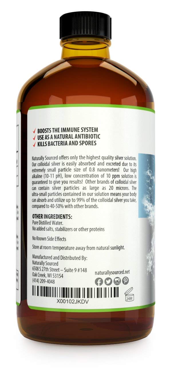 Naturally Sourced Colloidal Silver 10ppm glass bottle with label